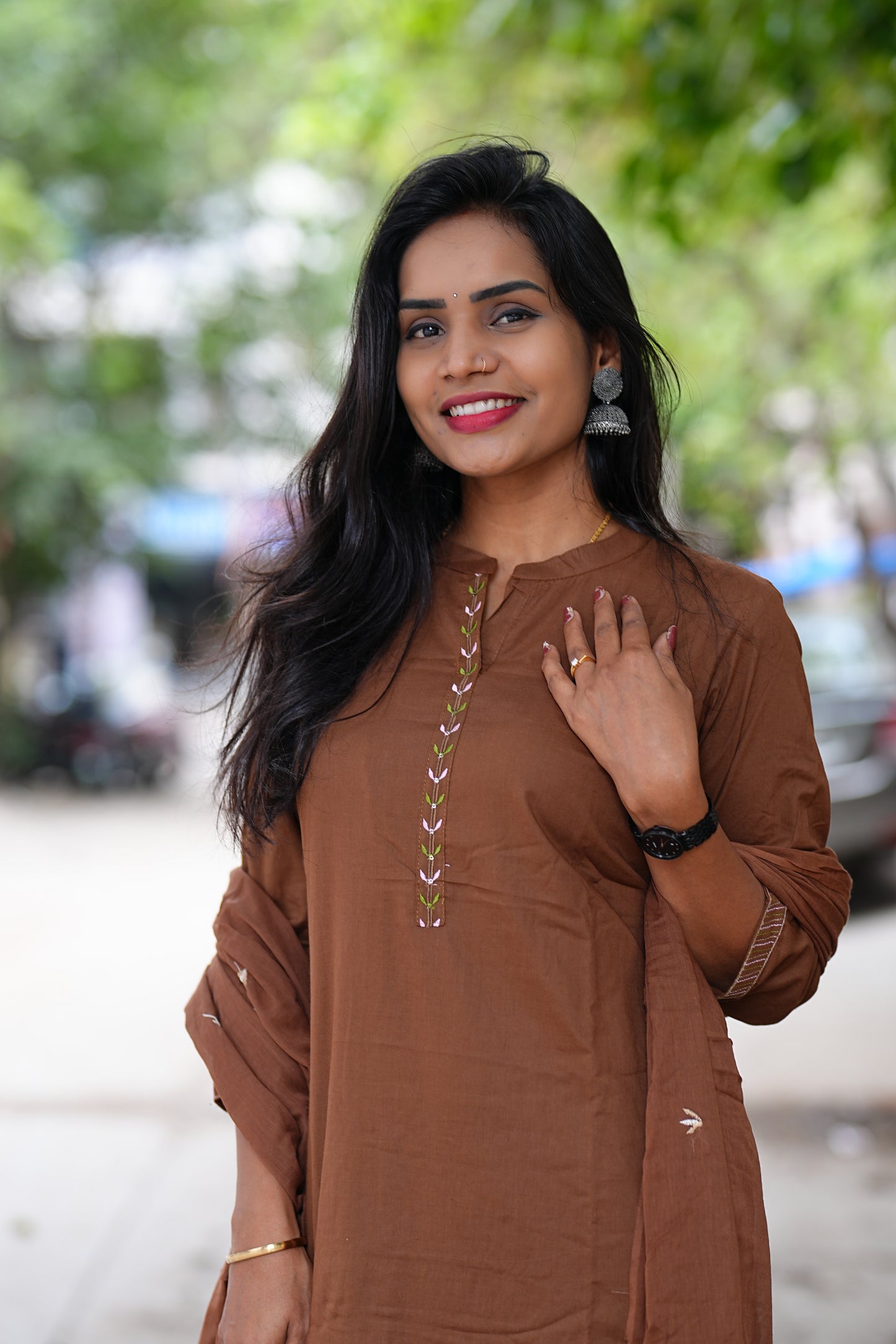 Chocolate Brown Color Pure Jaipur Cotton 3 Piece Set With Complete Lining