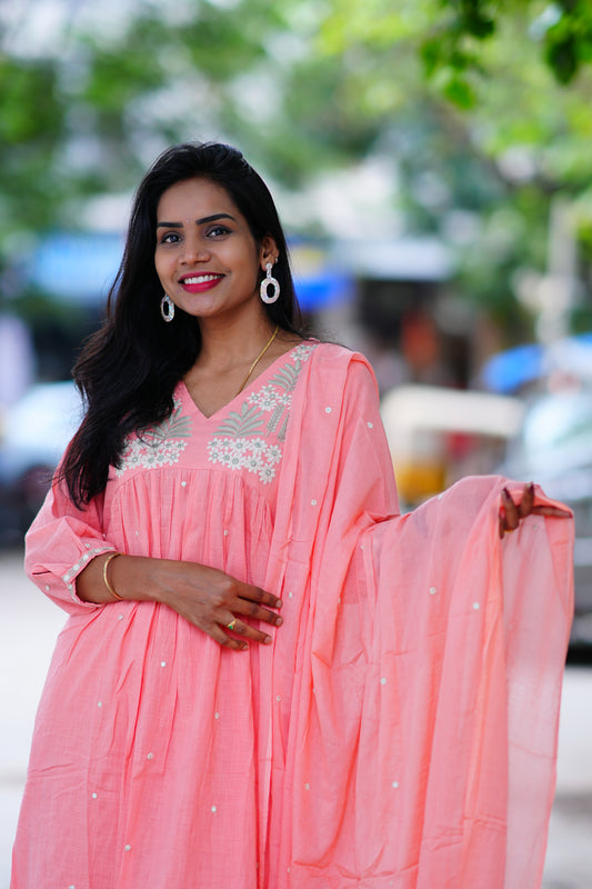 Peach color Jaipur Cotton 3 Piece Set With Complete Lining