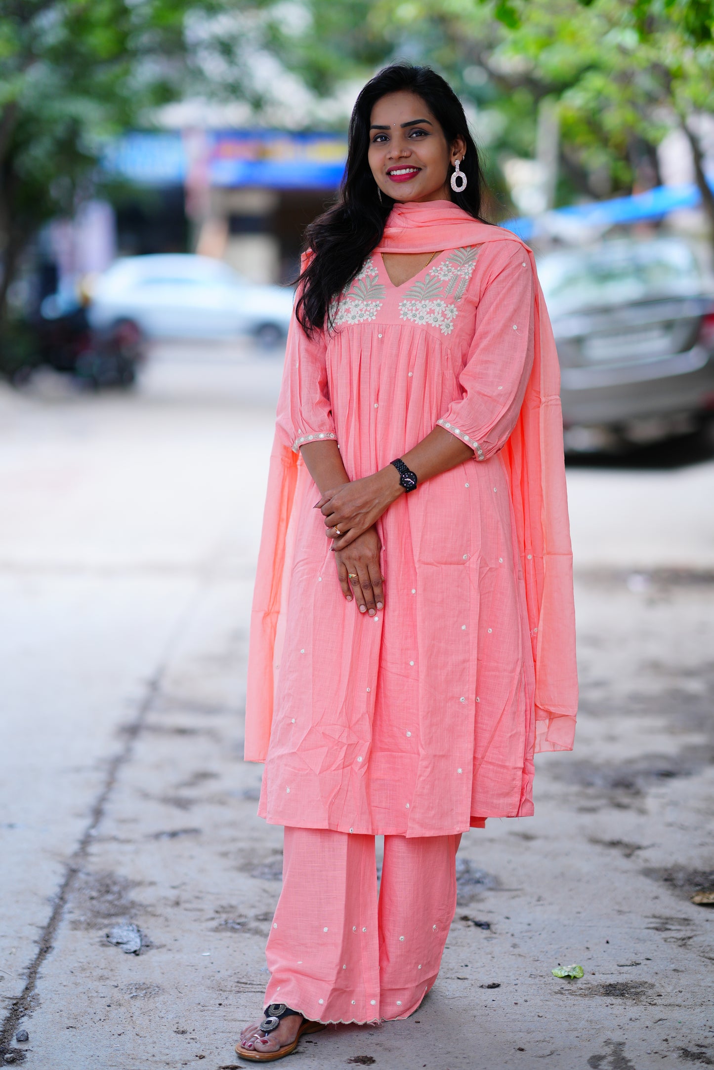 Peach color Jaipur Cotton 3 Piece Set With Complete Lining