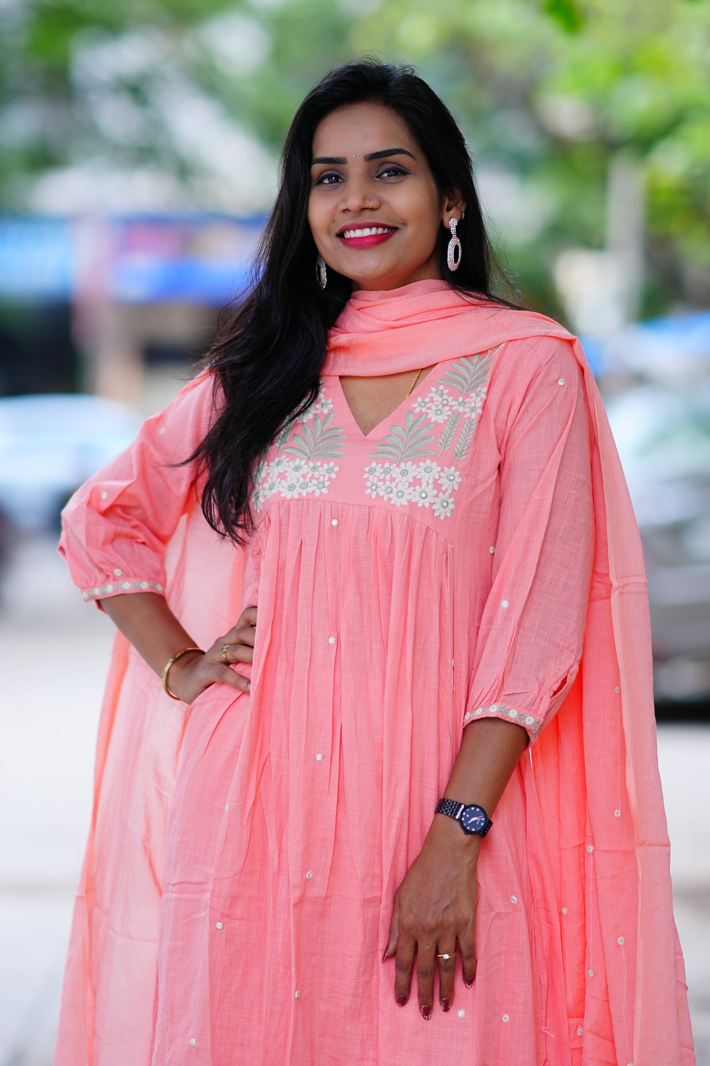 Peach color Jaipur Cotton 3 Piece Set With Complete Lining