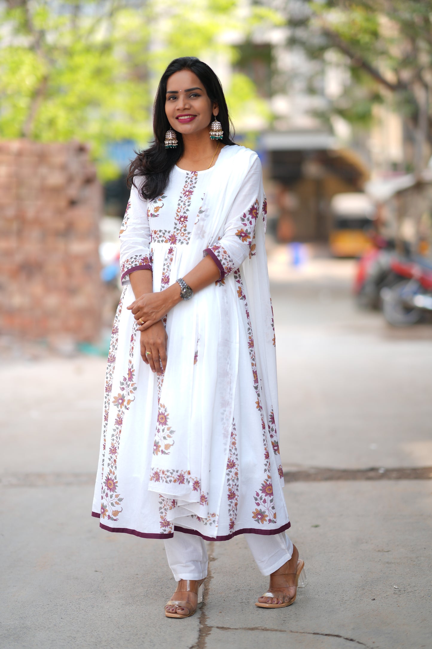 White Color Mul Cotton 3 Piece Set With Jaipur Block Print and Complete Lining