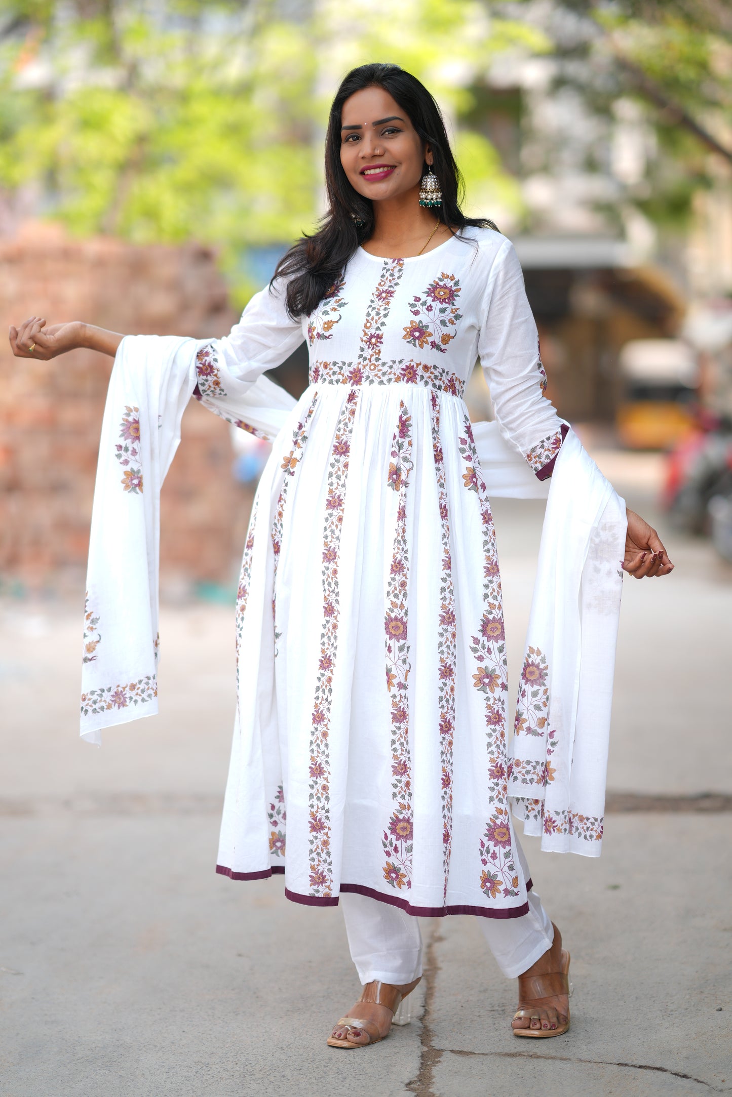 White Color Mul Cotton 3 Piece Set With Jaipur Block Print and Complete Lining