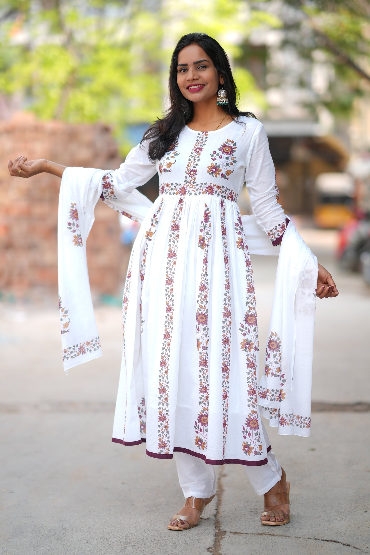 White Color Mul Cotton 3 Piece Set With Jaipur Block Print and Complete Lining