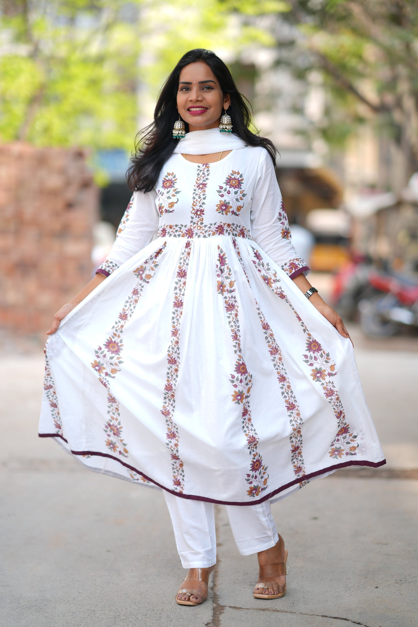 White Color Mul Cotton 3 Piece Set With Jaipur Block Print and Complete Lining