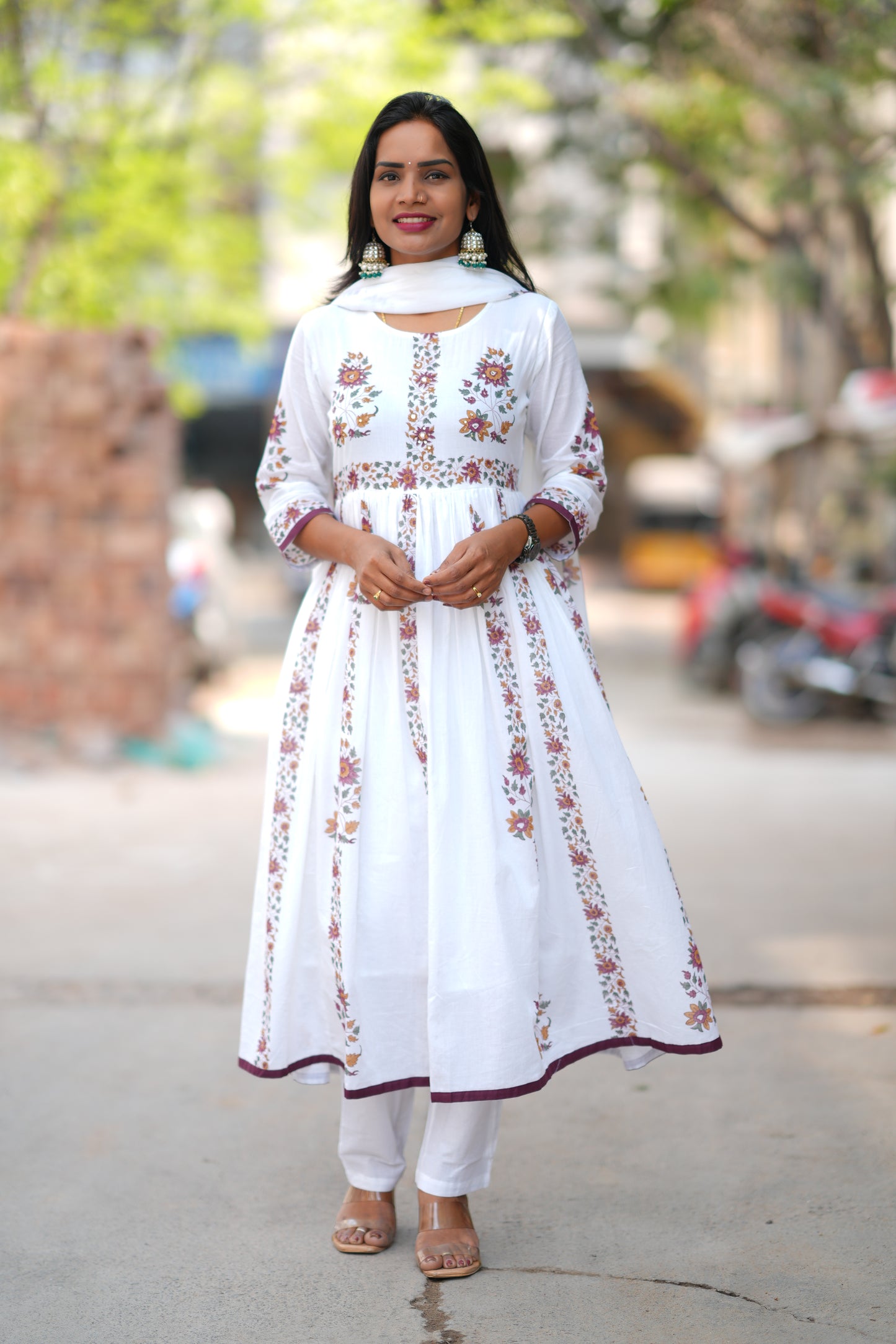 White Color Mul Cotton 3 Piece Set With Jaipur Block Print and Complete Lining