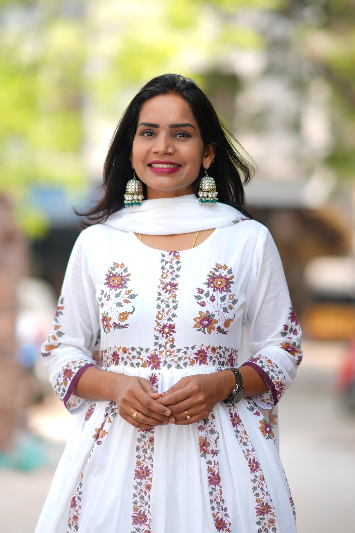 White Color Mul Cotton 3 Piece Set With Jaipur Block Print and Complete Lining