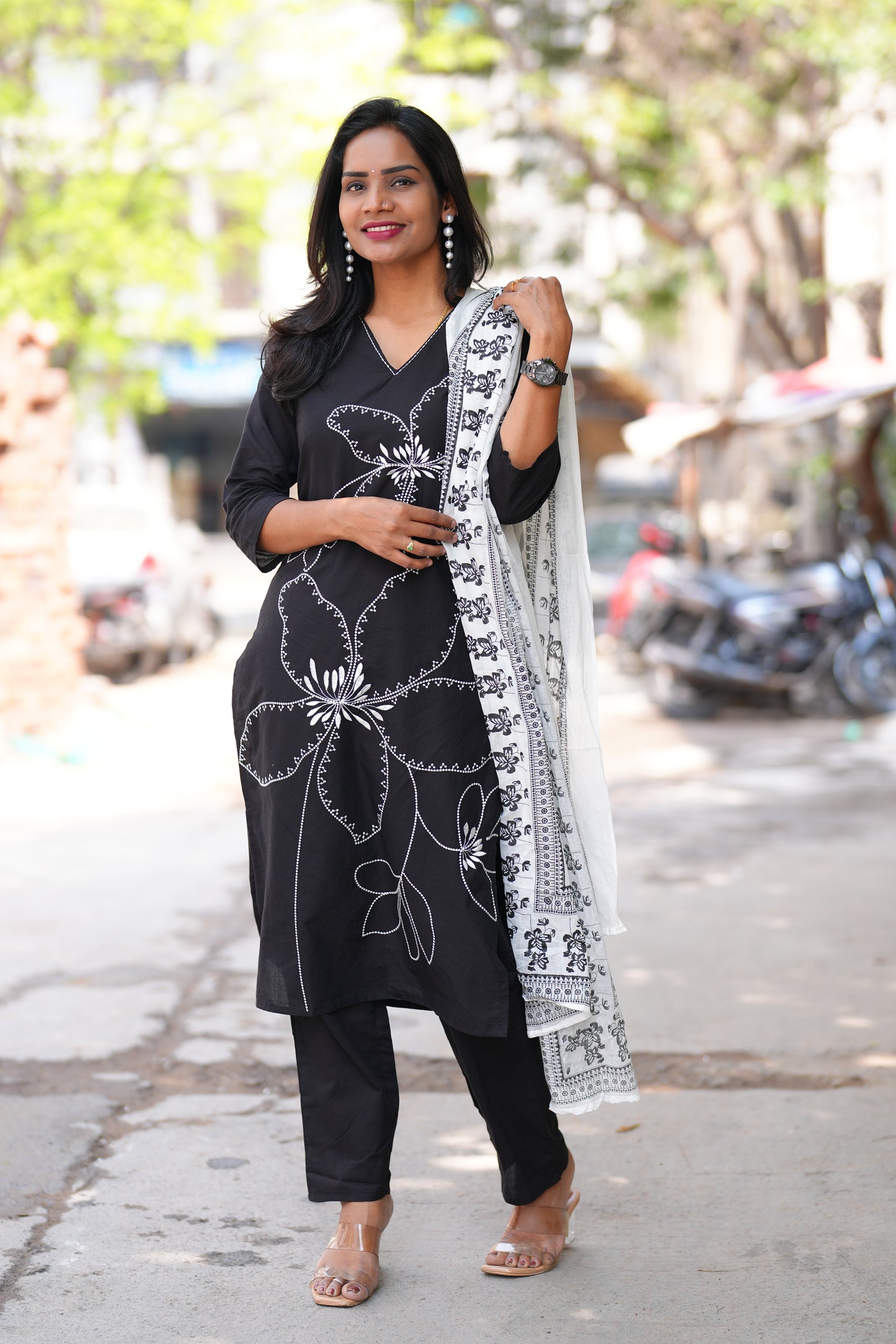 Black Color Jaipur cotton 3 Piece Set with Embroidery work and Complete Lining
