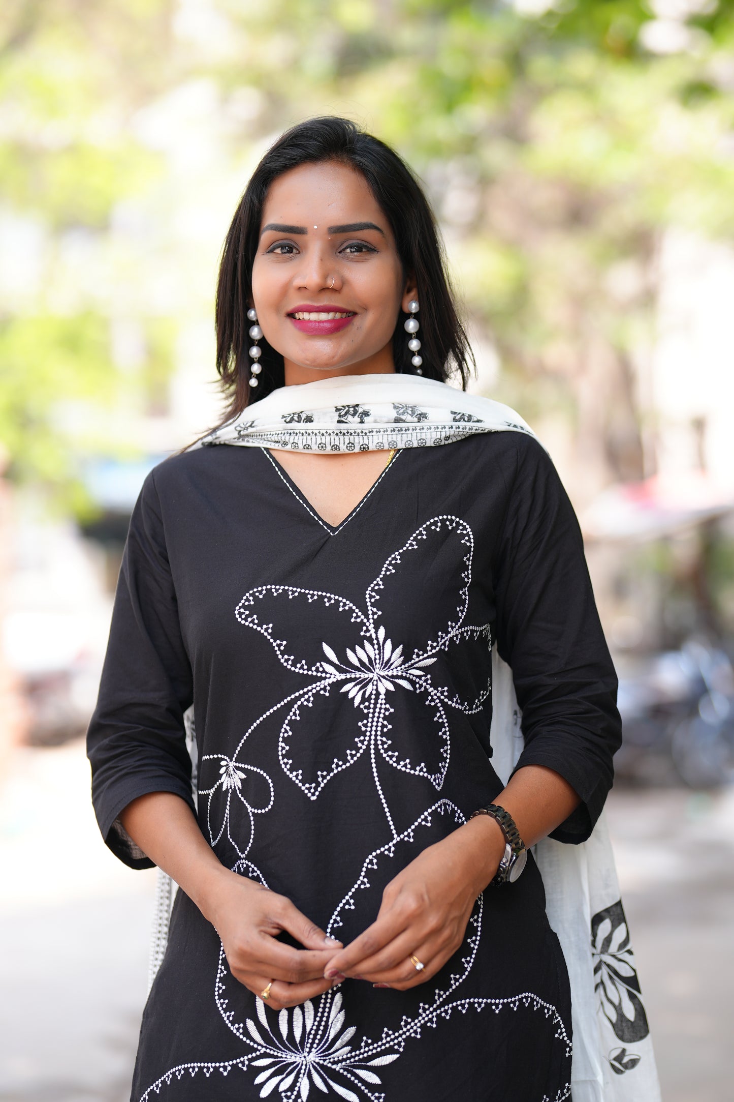 Black Color Jaipur cotton 3 Piece Set with Embroidery work and Complete Lining
