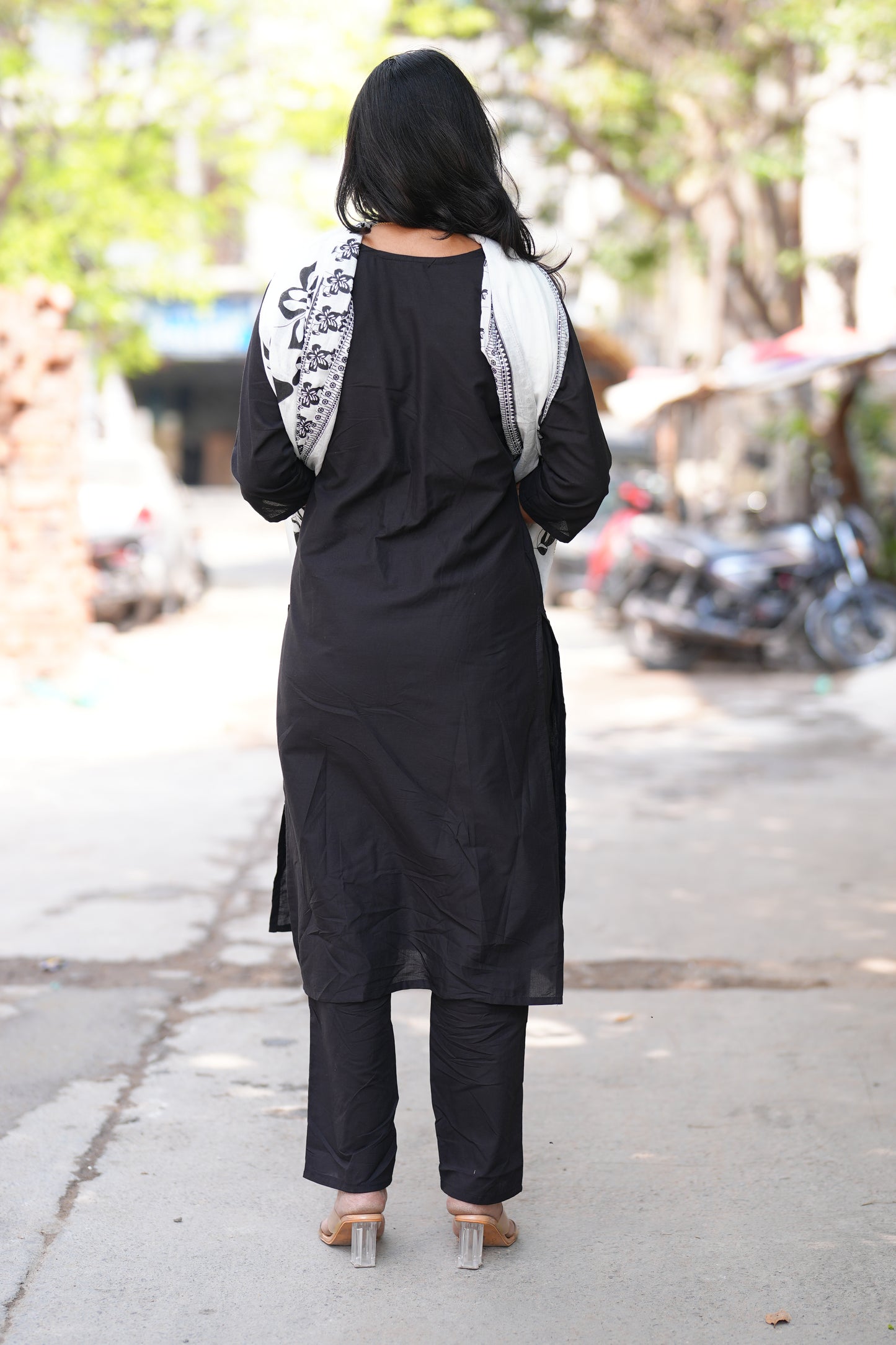 Black Color Jaipur cotton 3 Piece Set with Embroidery work and Complete Lining