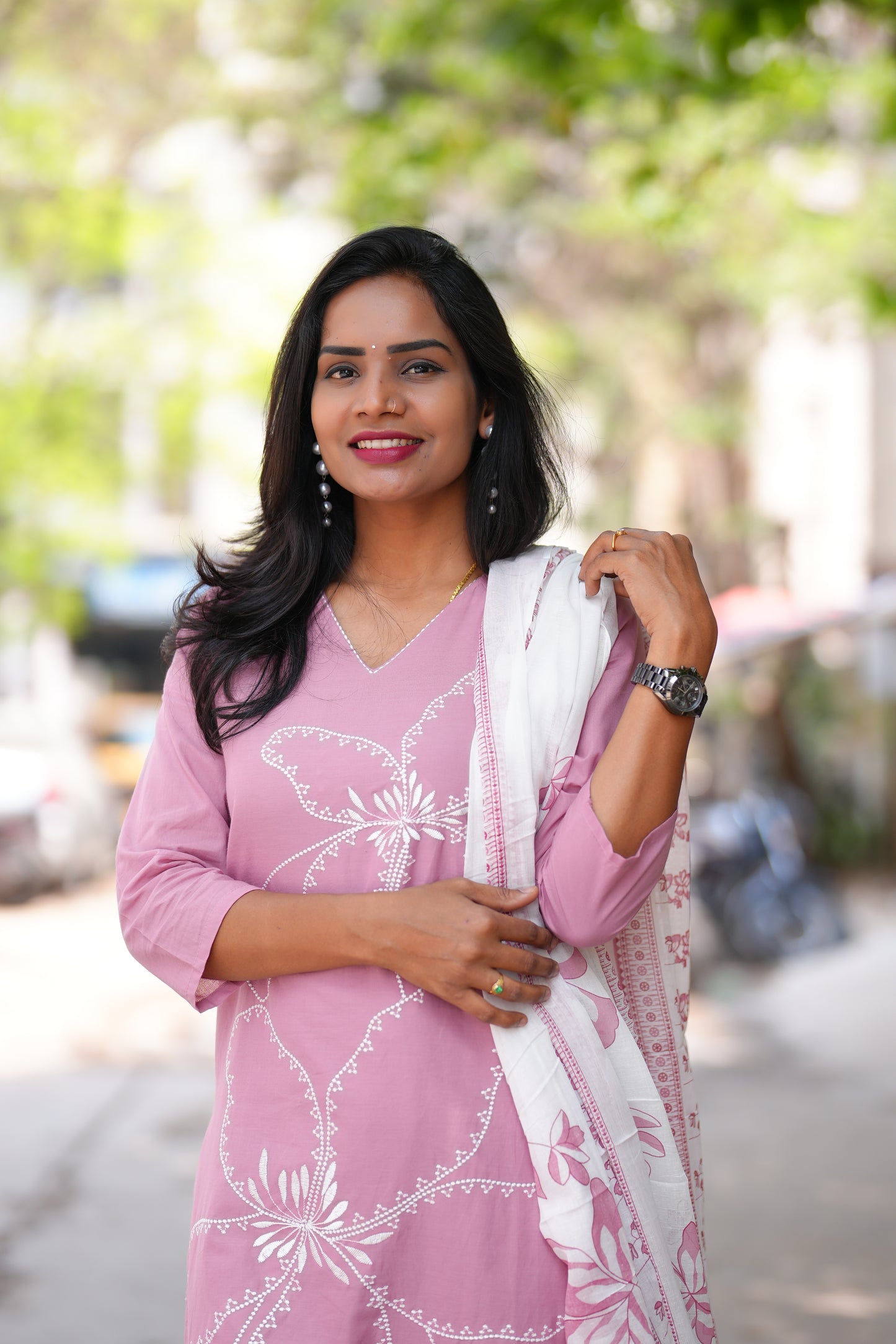 Mauve Pink Color Jaipur cotton 3 Piece Set with Embroidery work and Complete Lining