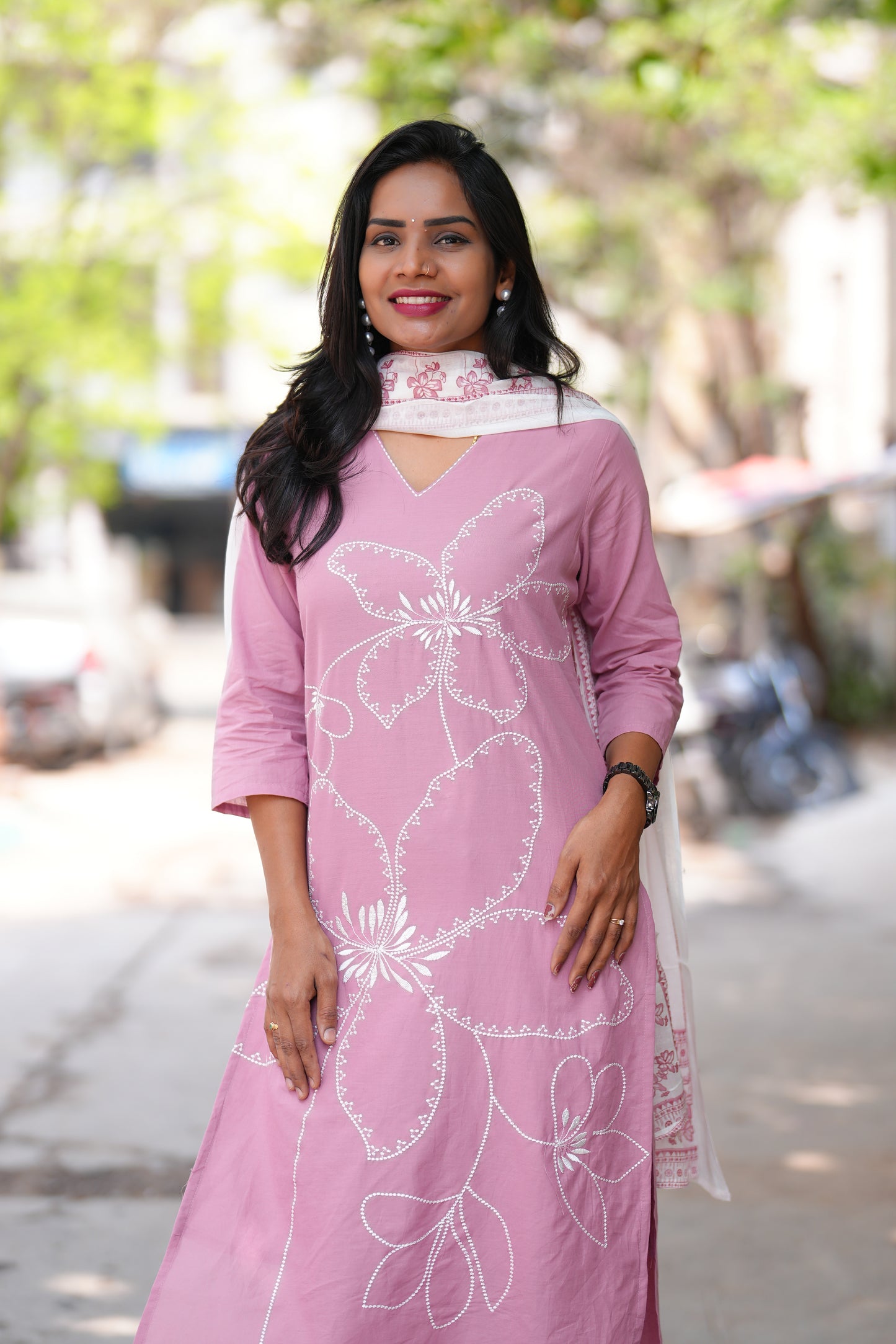 Mauve Pink Color Jaipur cotton 3 Piece Set with Embroidery work and Complete Lining