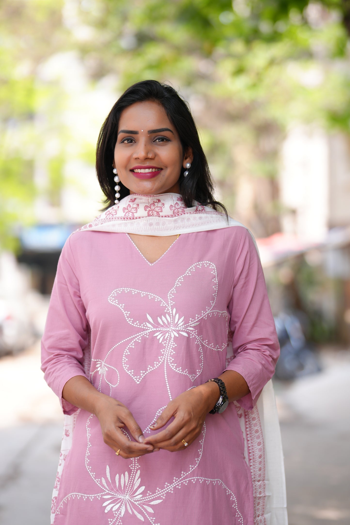 Mauve Pink Color Jaipur cotton 3 Piece Set with Embroidery work and Complete Lining