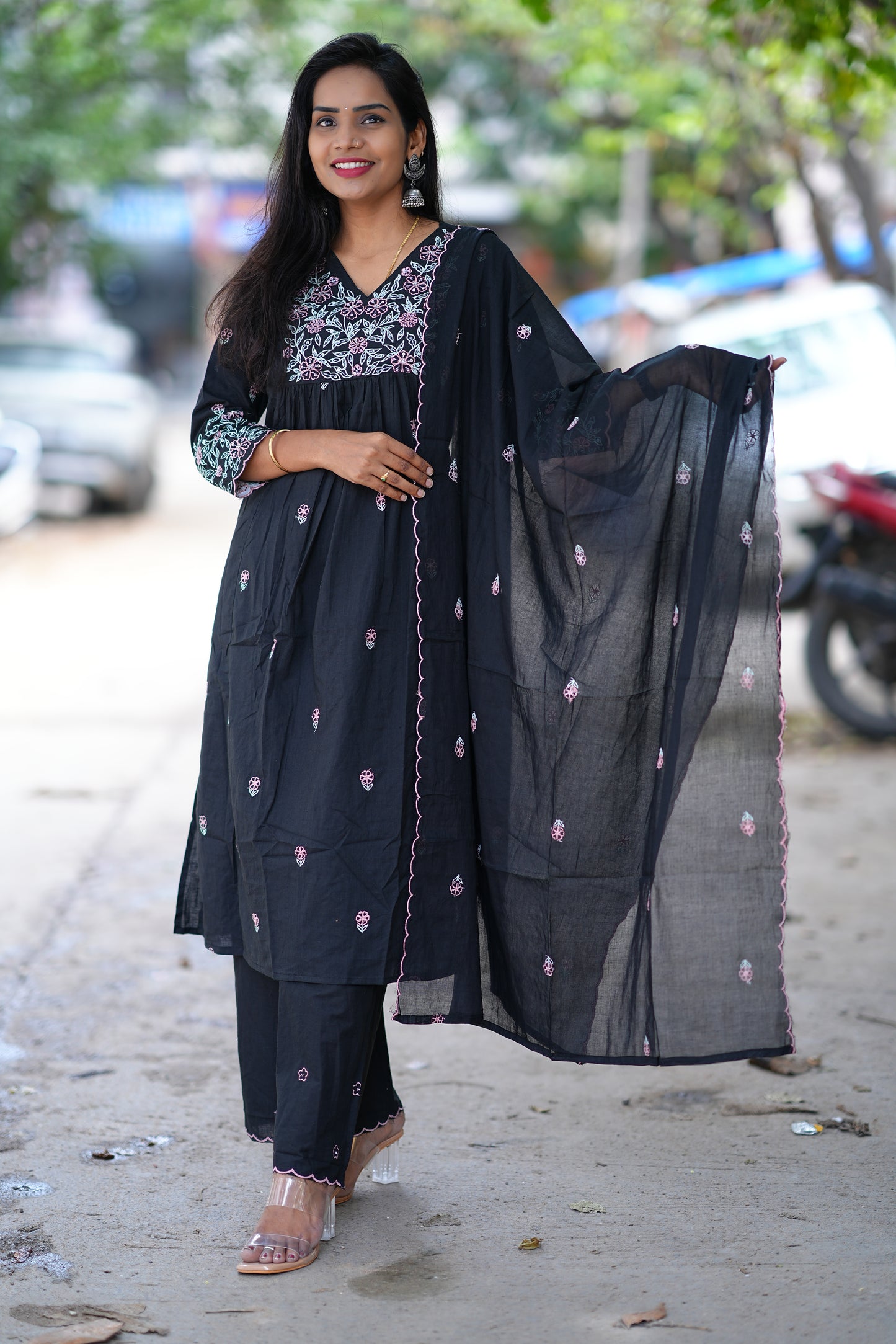 Beautiful Jaipur Cotton 3 Piece Set With Thread Embroidery Work
