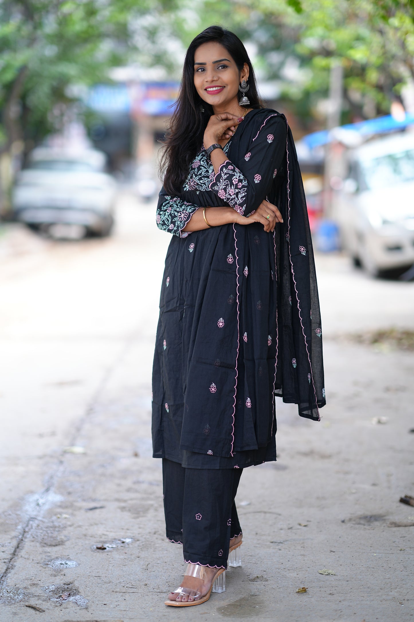 Beautiful Jaipur Cotton 3 Piece Set With Thread Embroidery Work