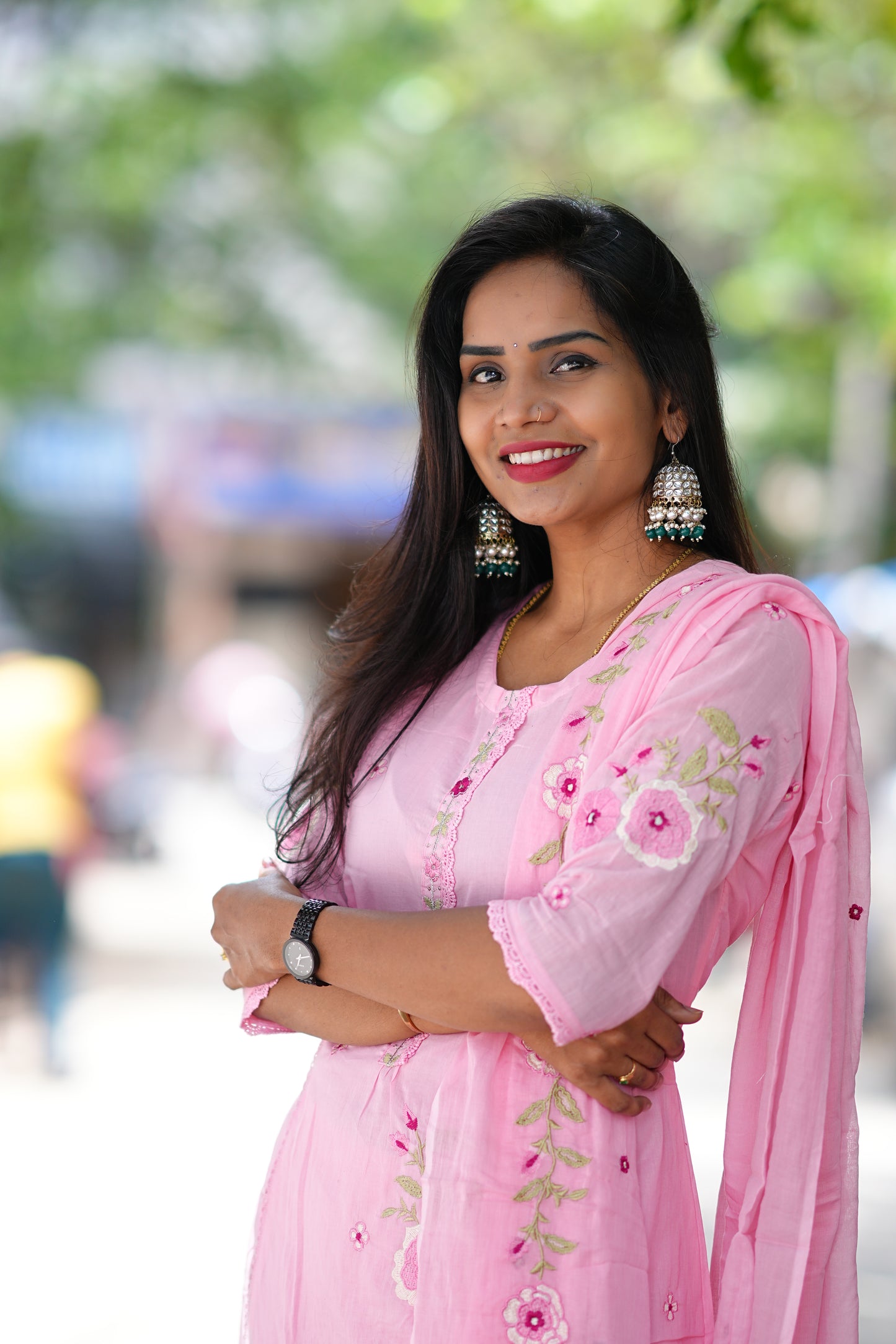 Pink Color Pure Mul Mul Cotton Anarkali 3 Piece Set With Thread Embroidery