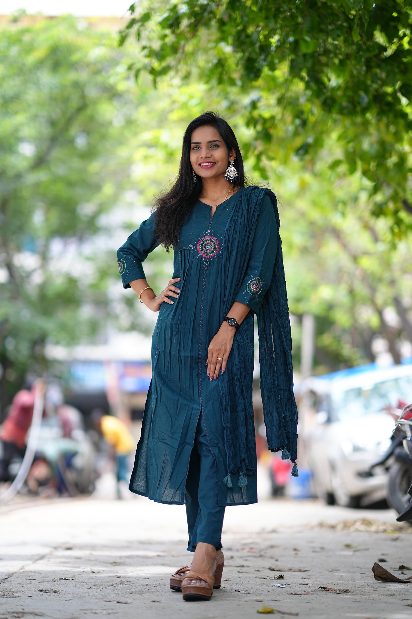 Dark Green Color With Embroidery Work 3 piece Set