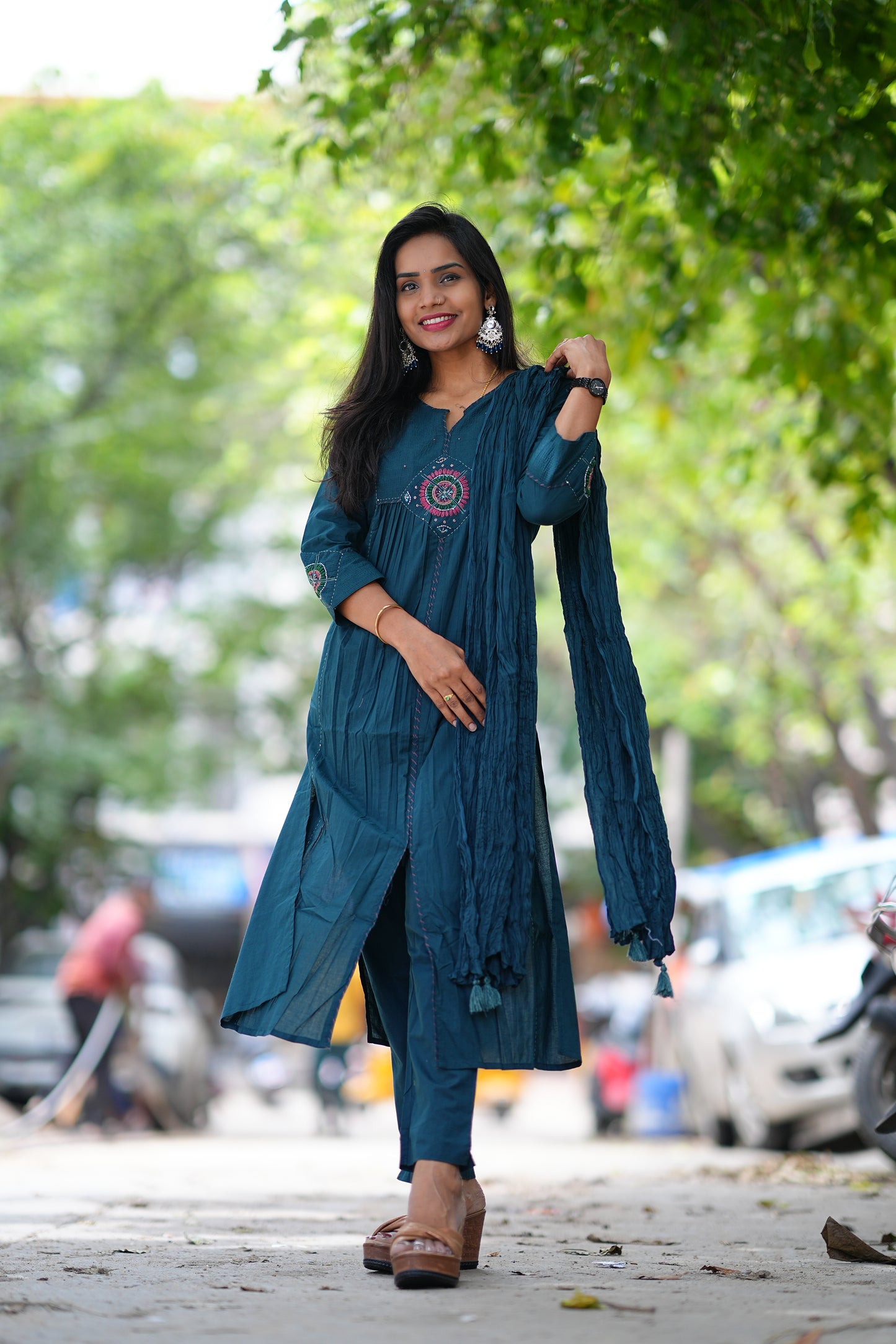 Dark Green Color With Embroidery Work 3 piece Set