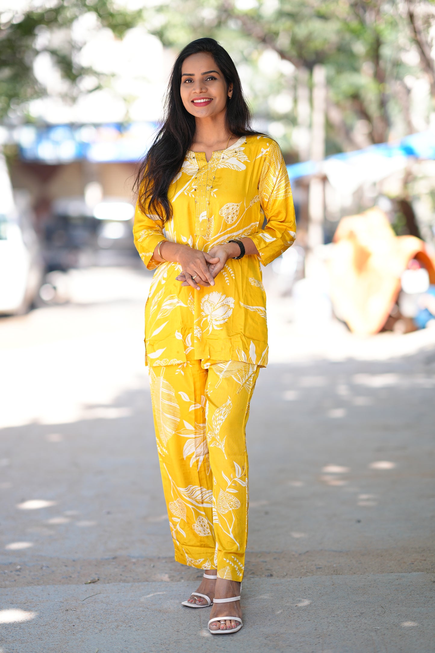 Yellow Color Pure Muslin Cordset