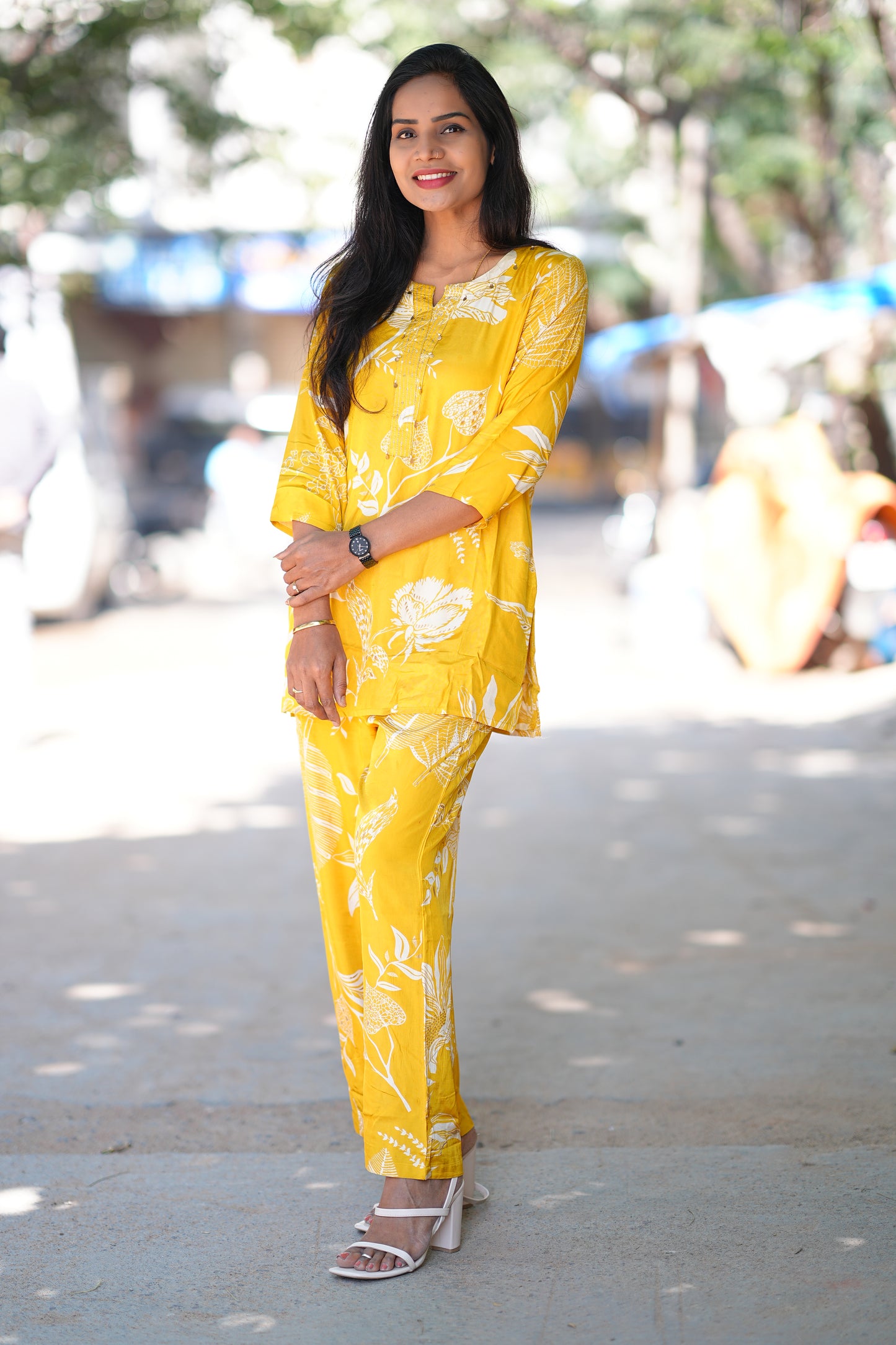 Yellow Color Pure Muslin Cordset