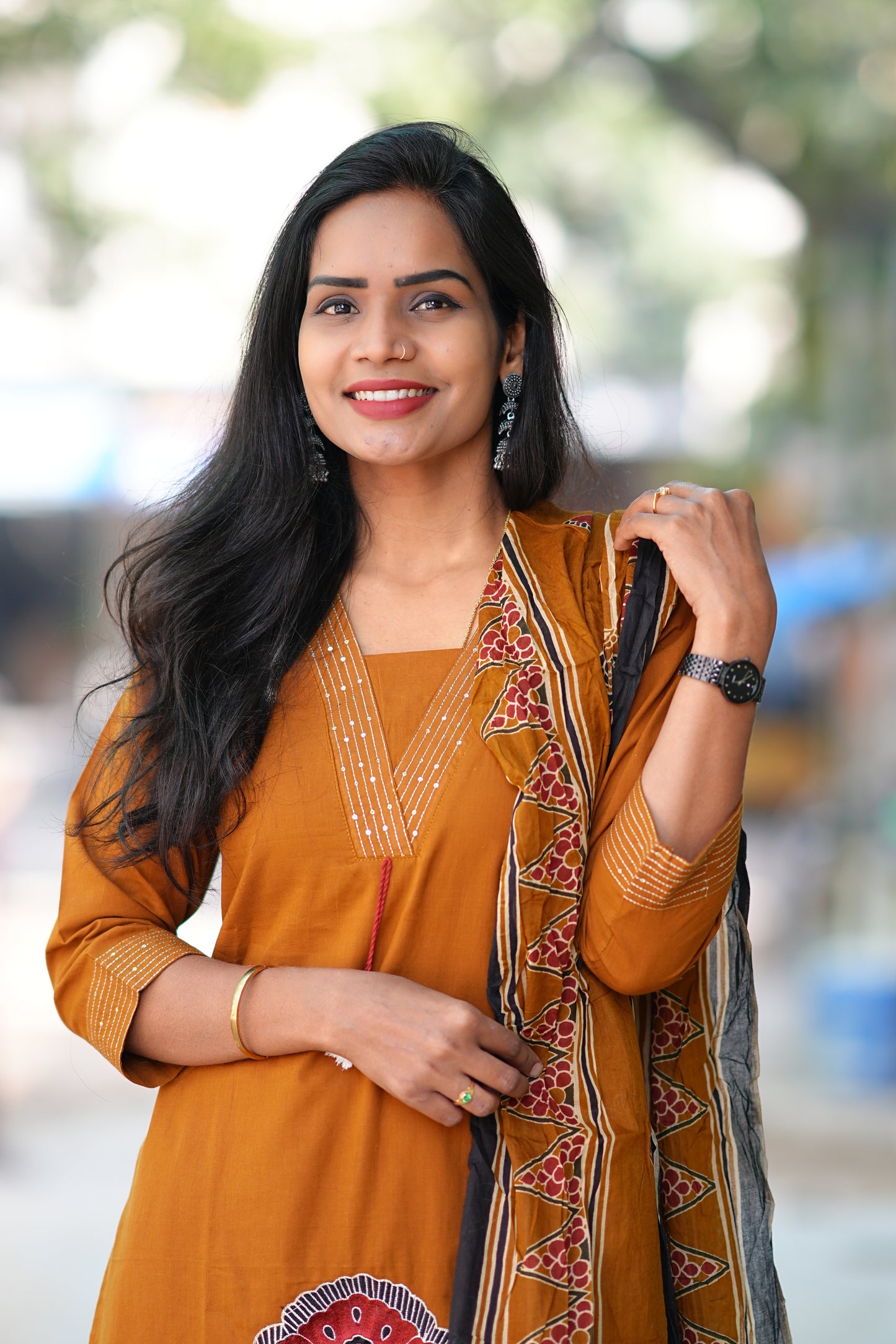 Brown Color Jaipur Cotton 3 Piece Set With Embriodary Work and Complete Lining