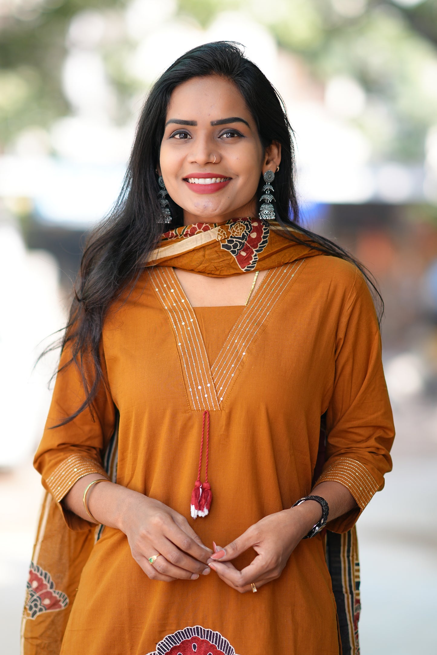 Brown Color Jaipur Cotton 3 Piece Set With Embriodary Work and Complete Lining