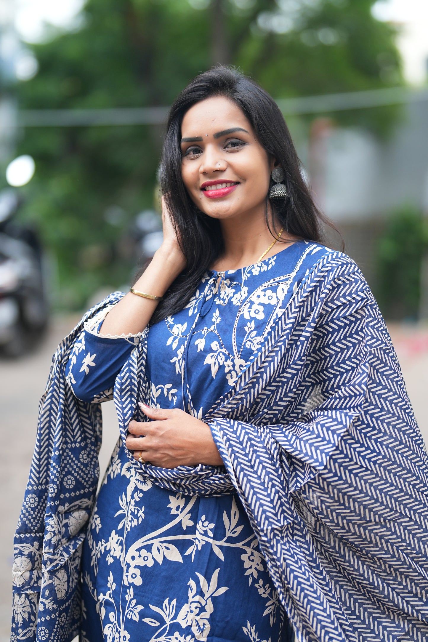 Blue Color Office Wear Jaipur Cotton 3 Piece Set With Complete Lining