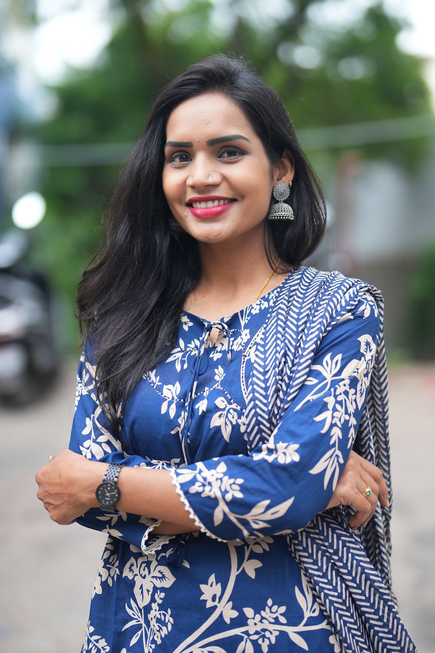 Blue Color Office Wear Jaipur Cotton 3 Piece Set With Complete Lining