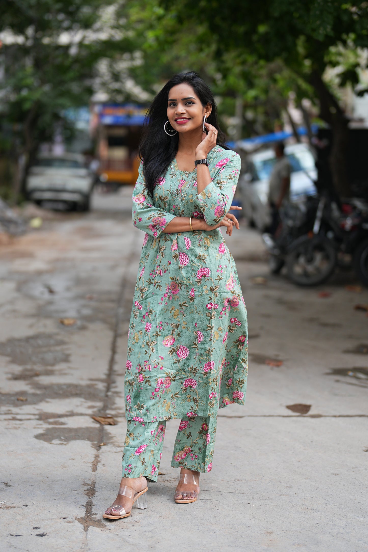 Pista Green Color Pure Jaipur Cotton Cord Set