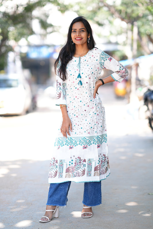 White Color Pure Cotton Single Kurti With Half Lining