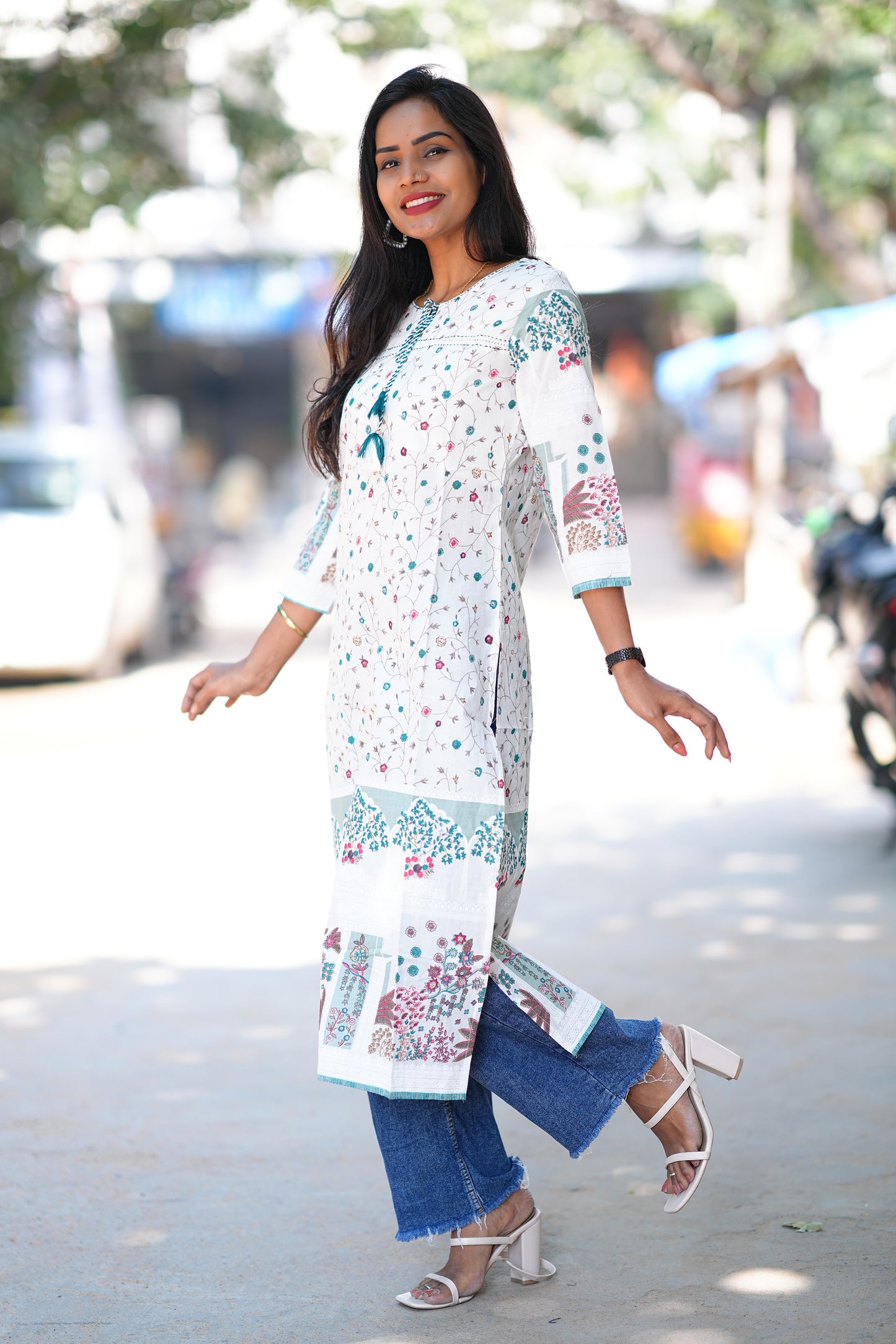 White Color Pure Cotton Single Kurti With Half Lining