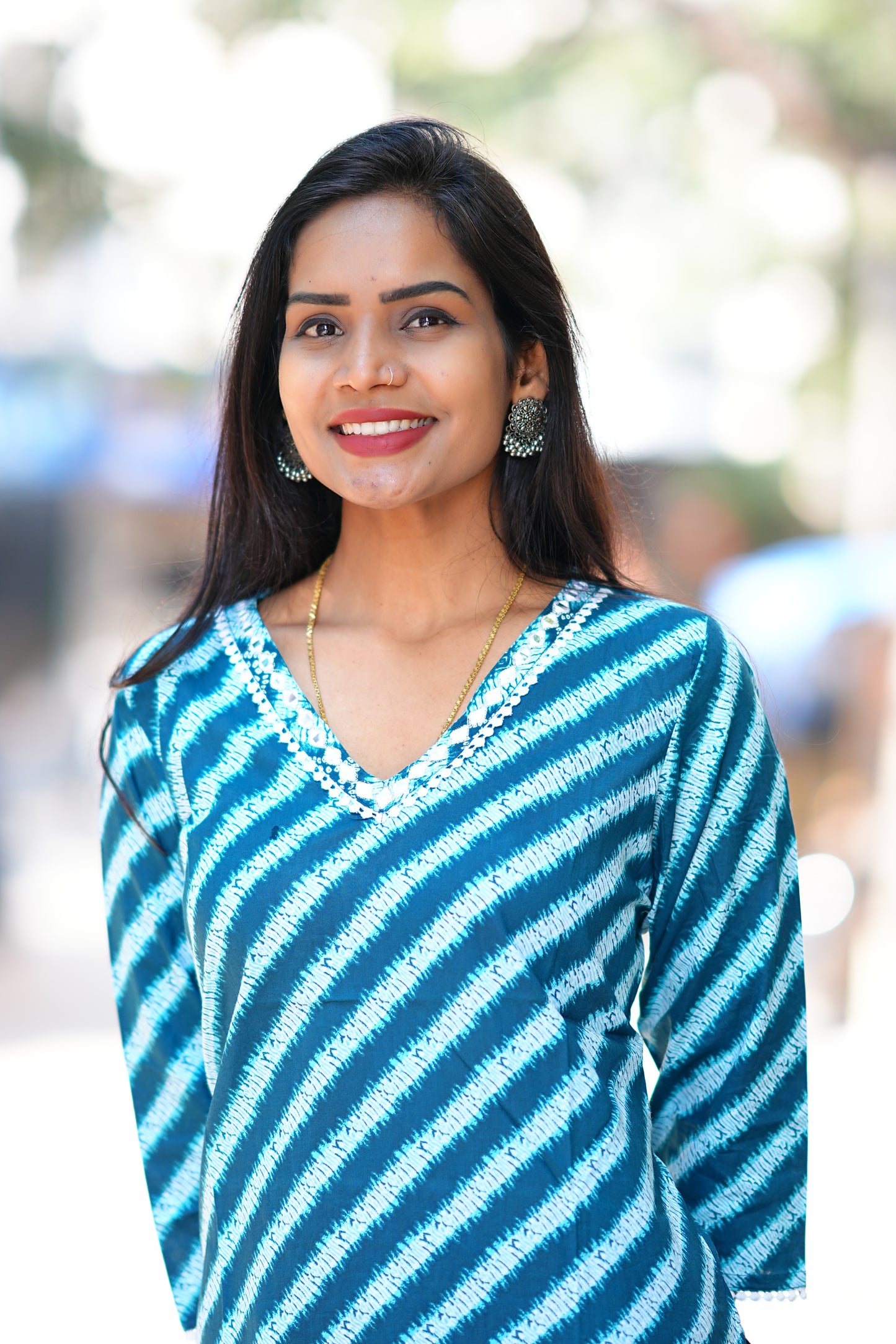 Teal Blue Shibori Print Office Wear Kurta in Jaipur Cotton