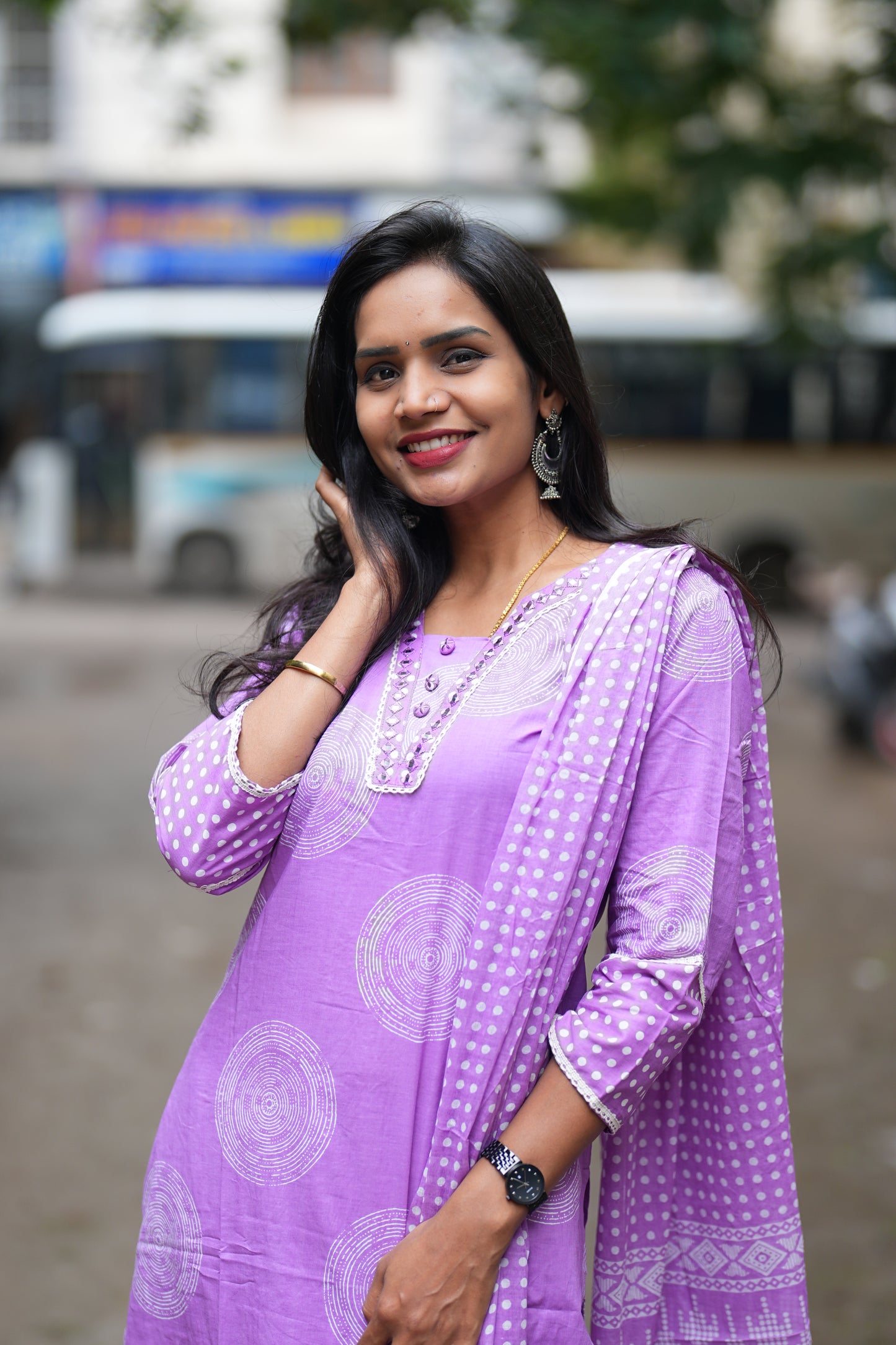 Lavender Jaipur Cotton Office Wear 3 Piece Set With Complete Lining