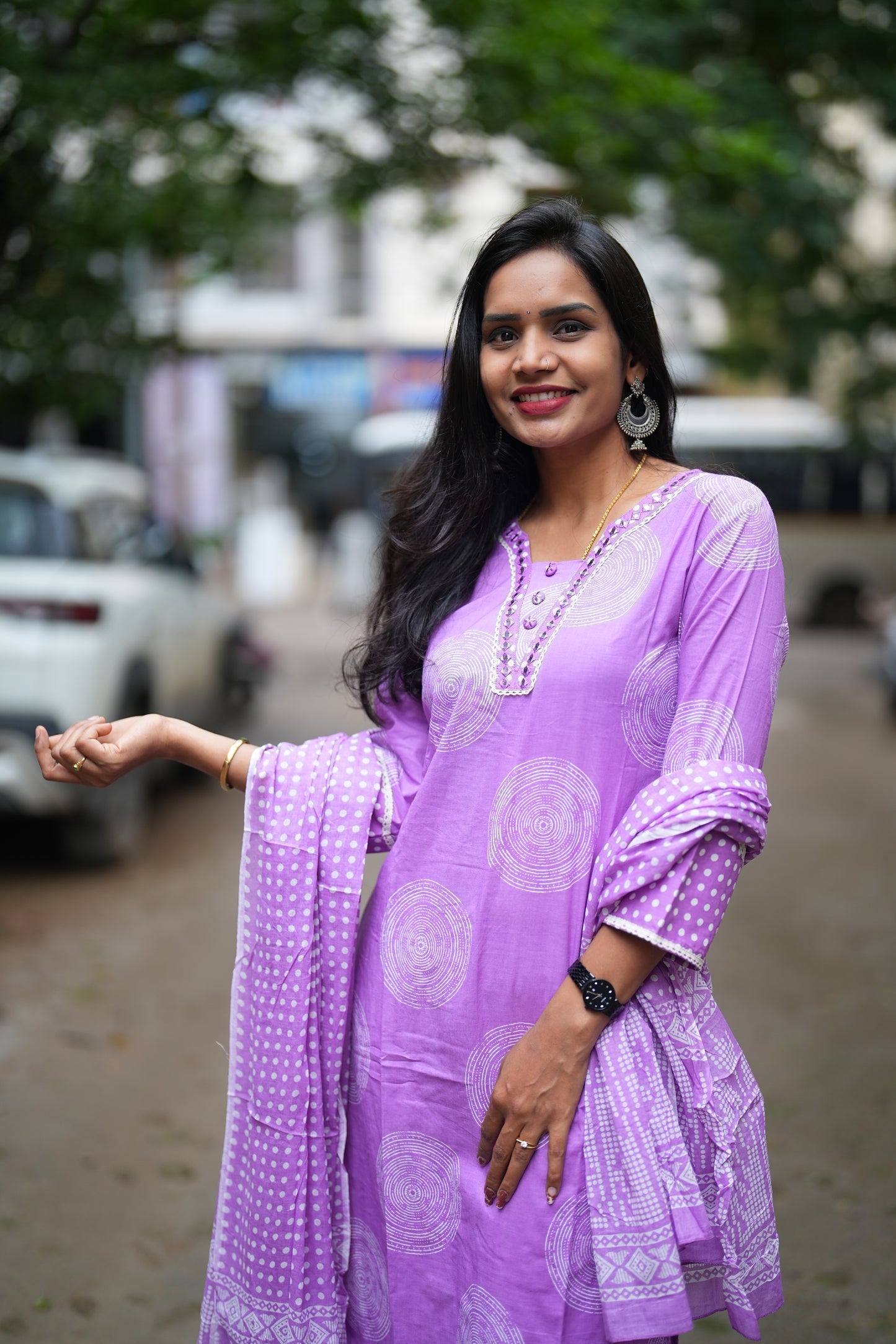 Lavender Jaipur Cotton Office Wear 3 Piece Set With Complete Lining