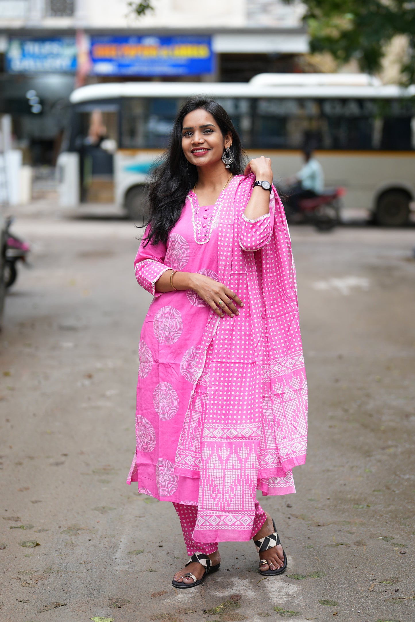 Baby Pink Jaipur Cotton Office Wear 3 Piece Set With Complete Lining