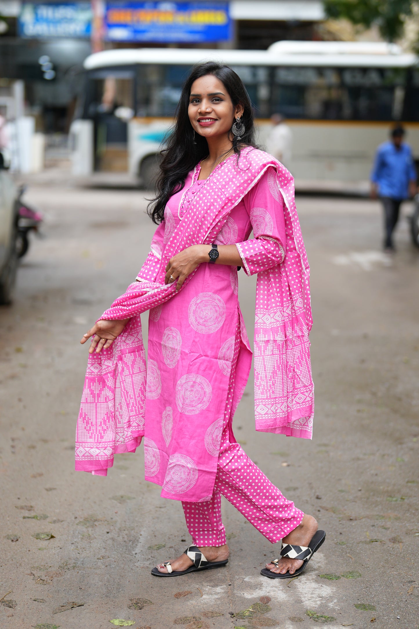 Baby Pink Jaipur Cotton Office Wear 3 Piece Set With Complete Lining