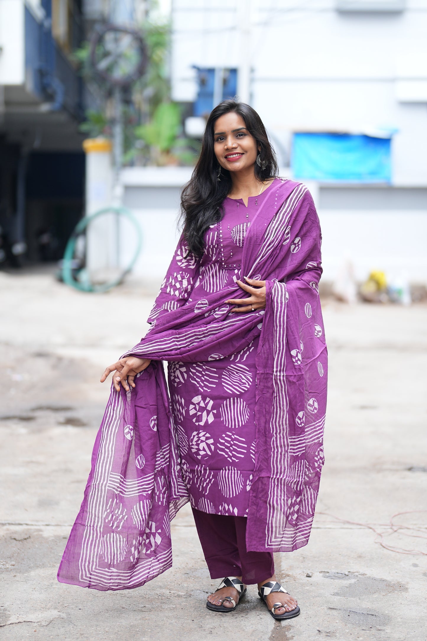 Wine Color Jaipur Cotton Office Wear 3 Piece Set With Complete Lining