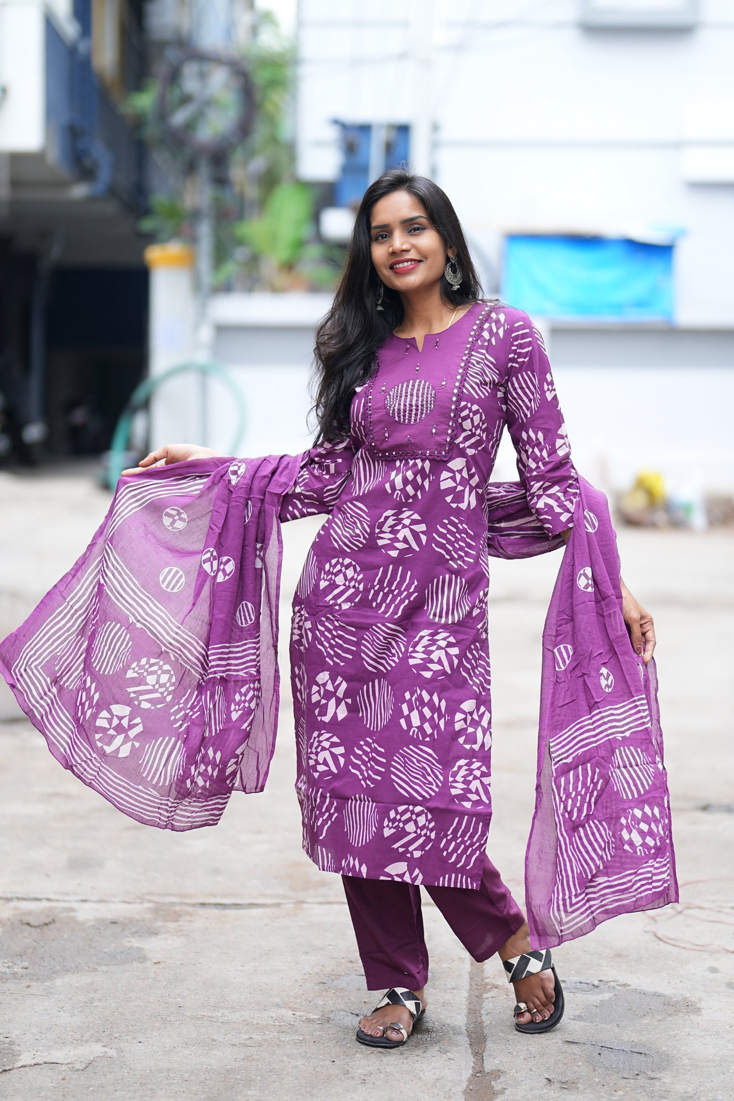 Wine Color Jaipur Cotton Office Wear 3 Piece Set With Complete Lining