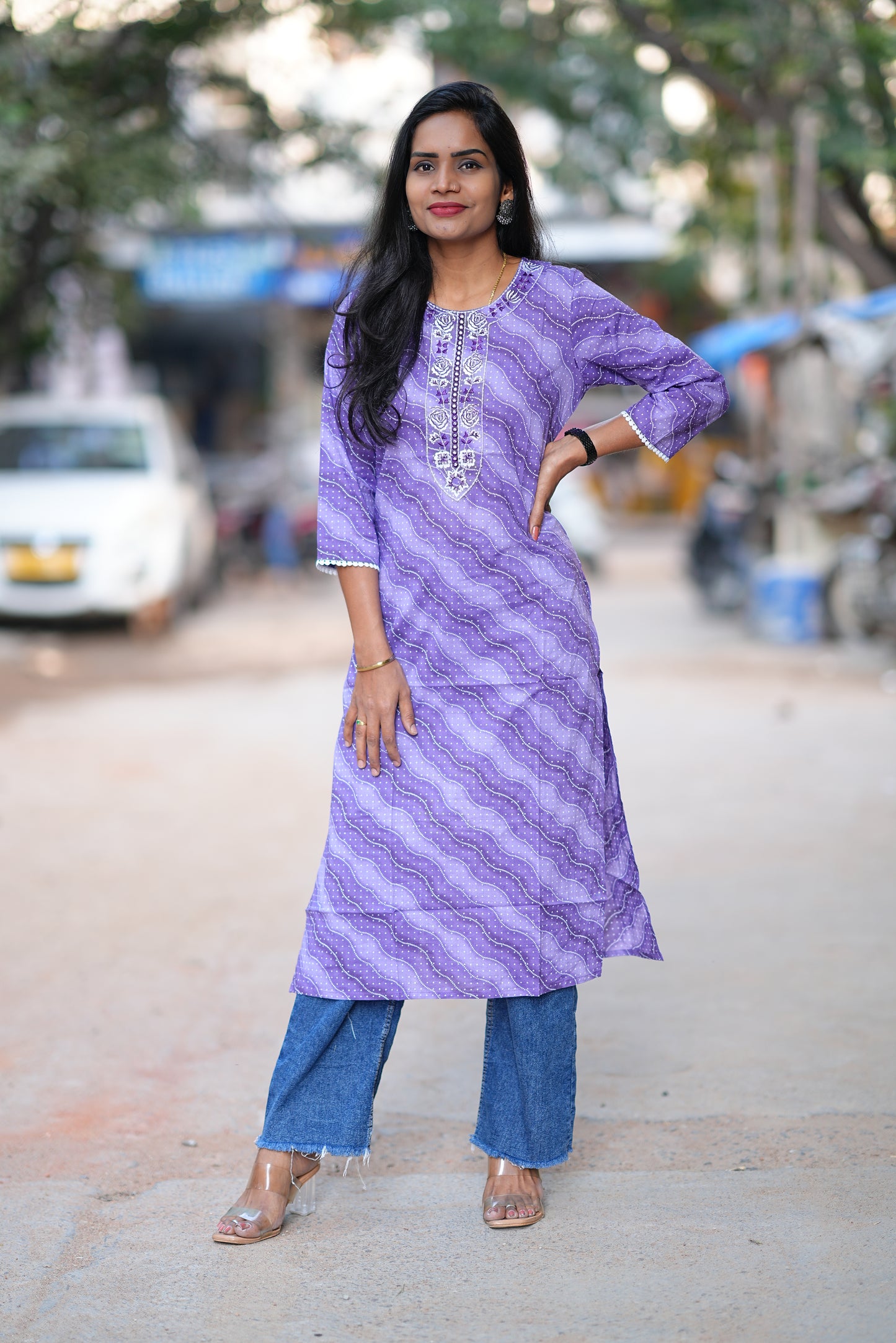Lavender Color Office Wear Kurta With Embriodary Work in Jaipur Cotton