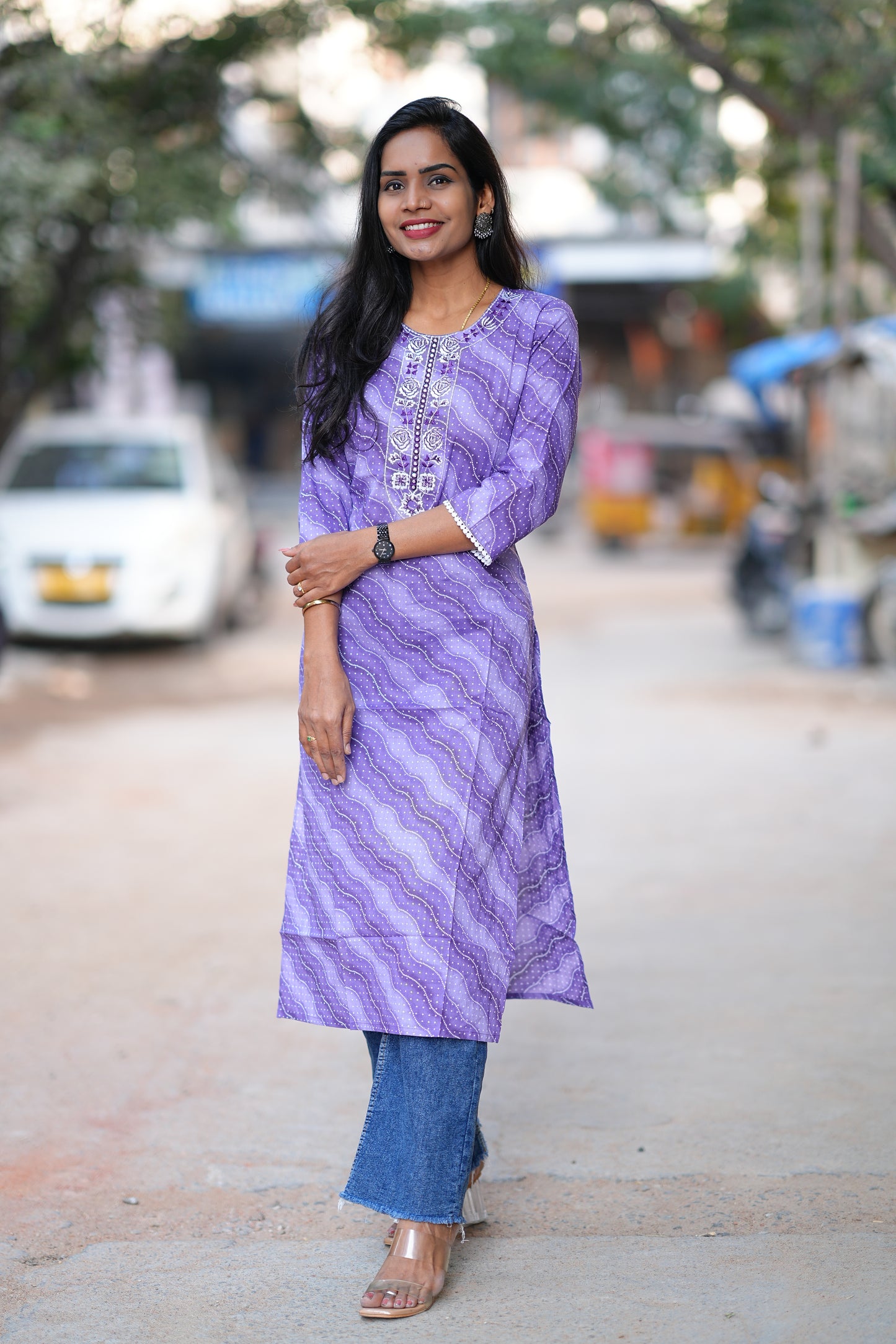 Lavender Color Office Wear Kurta With Embriodary Work in Jaipur Cotton