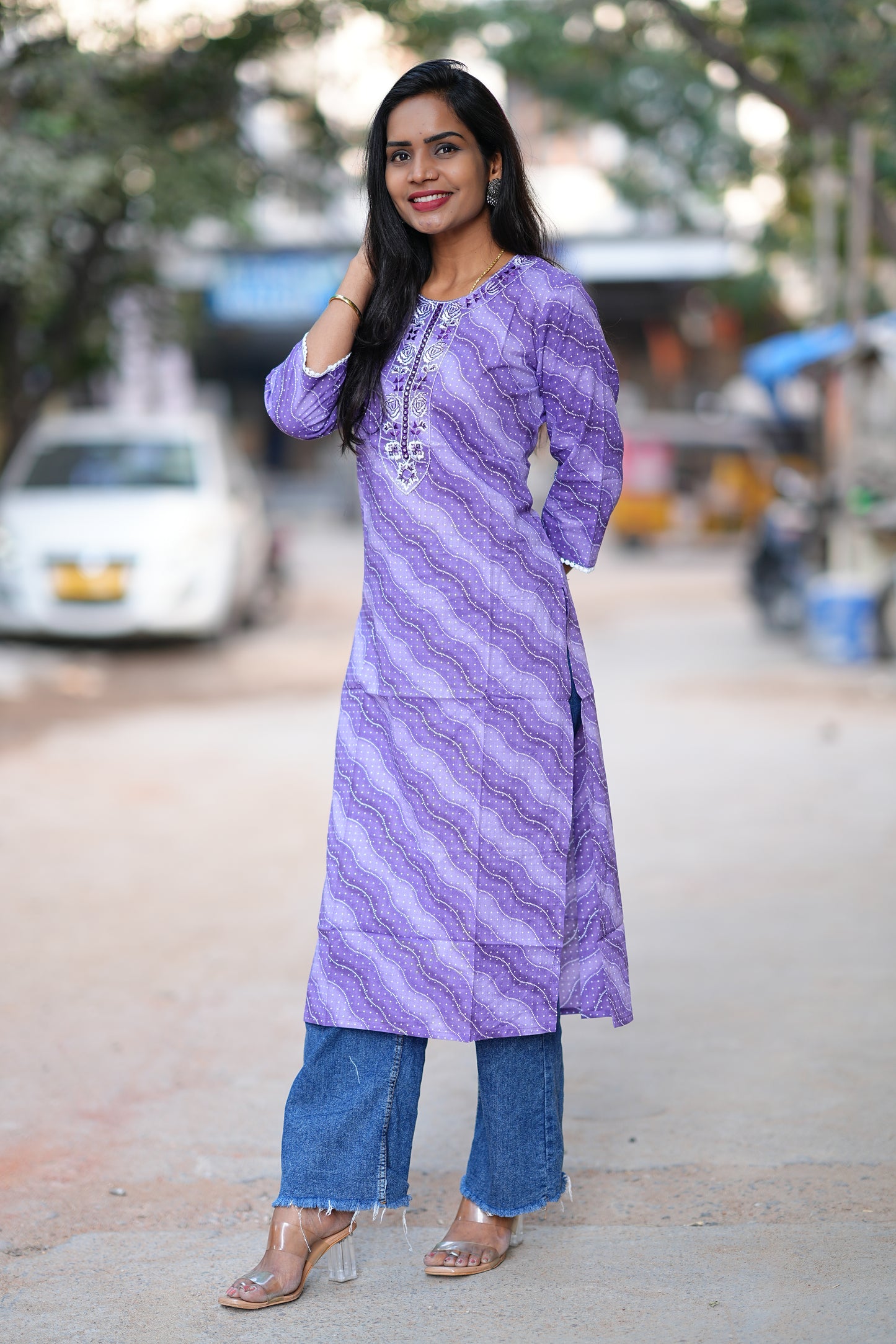 Lavender Color Office Wear Kurta With Embriodary Work in Jaipur Cotton