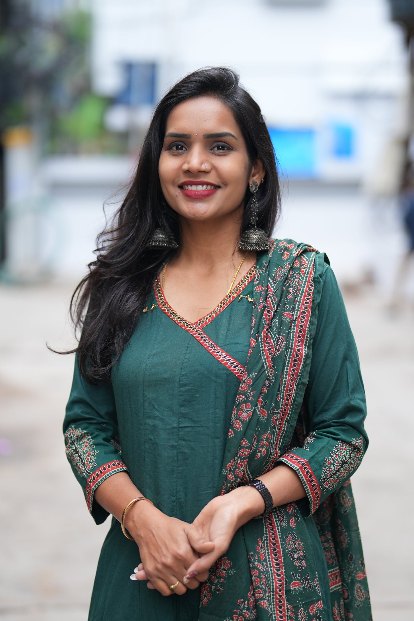 Dark Green Color Jaipur Cotton Anarkali 3 Piece Set With Complete Lining