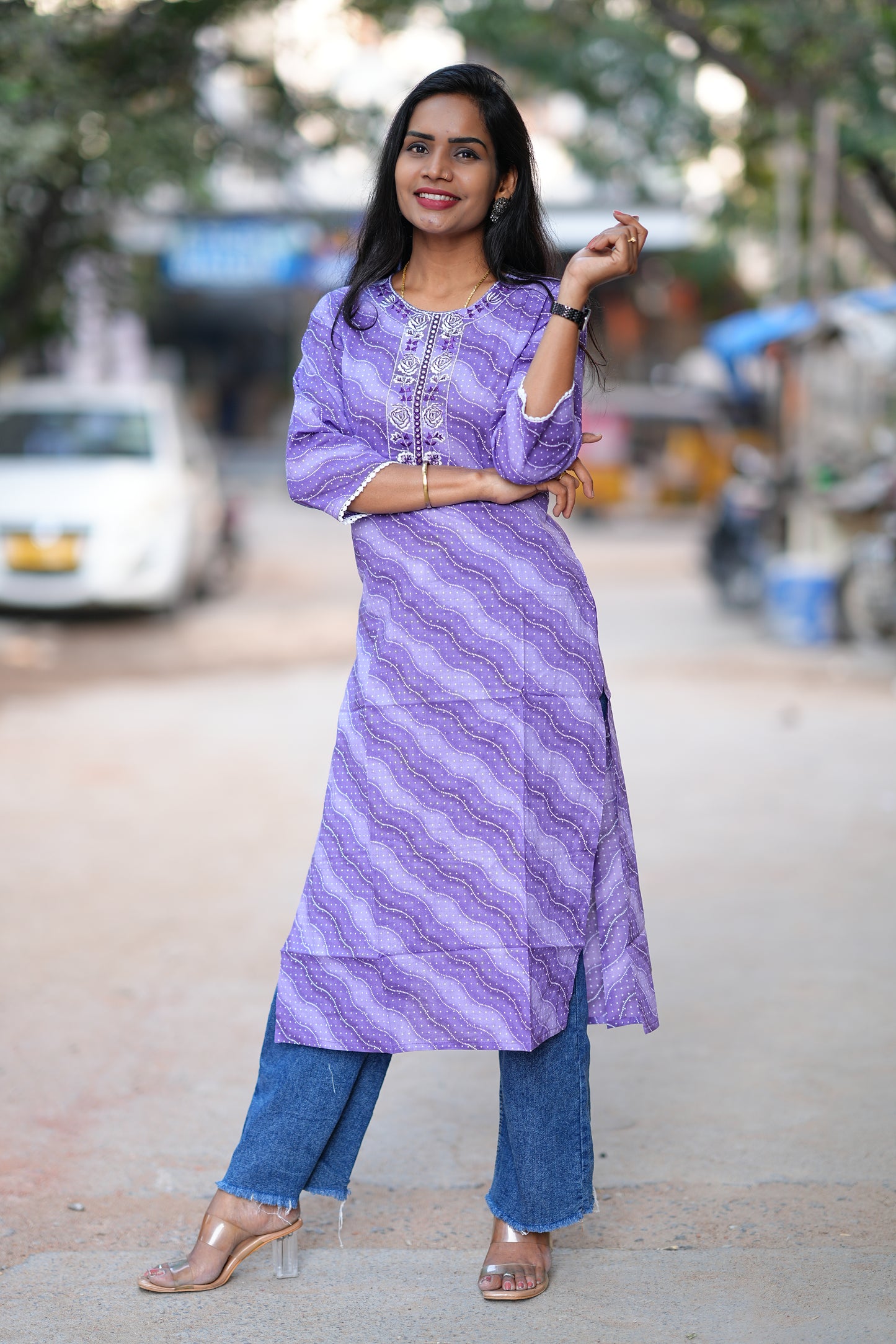Lavender Color Office Wear Kurta With Embriodary Work in Jaipur Cotton