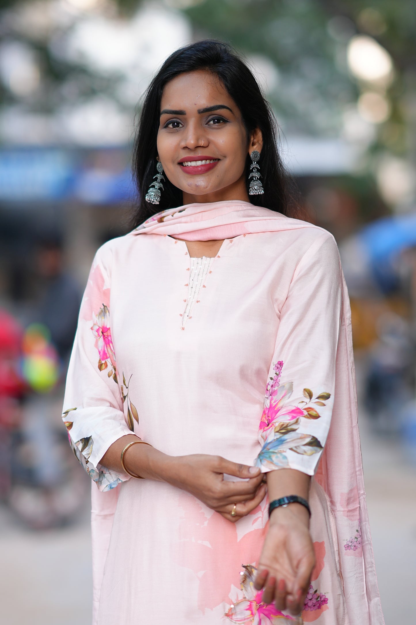 Pure Muslin Pink Floral Print 3 Piece Set With Complete Lining