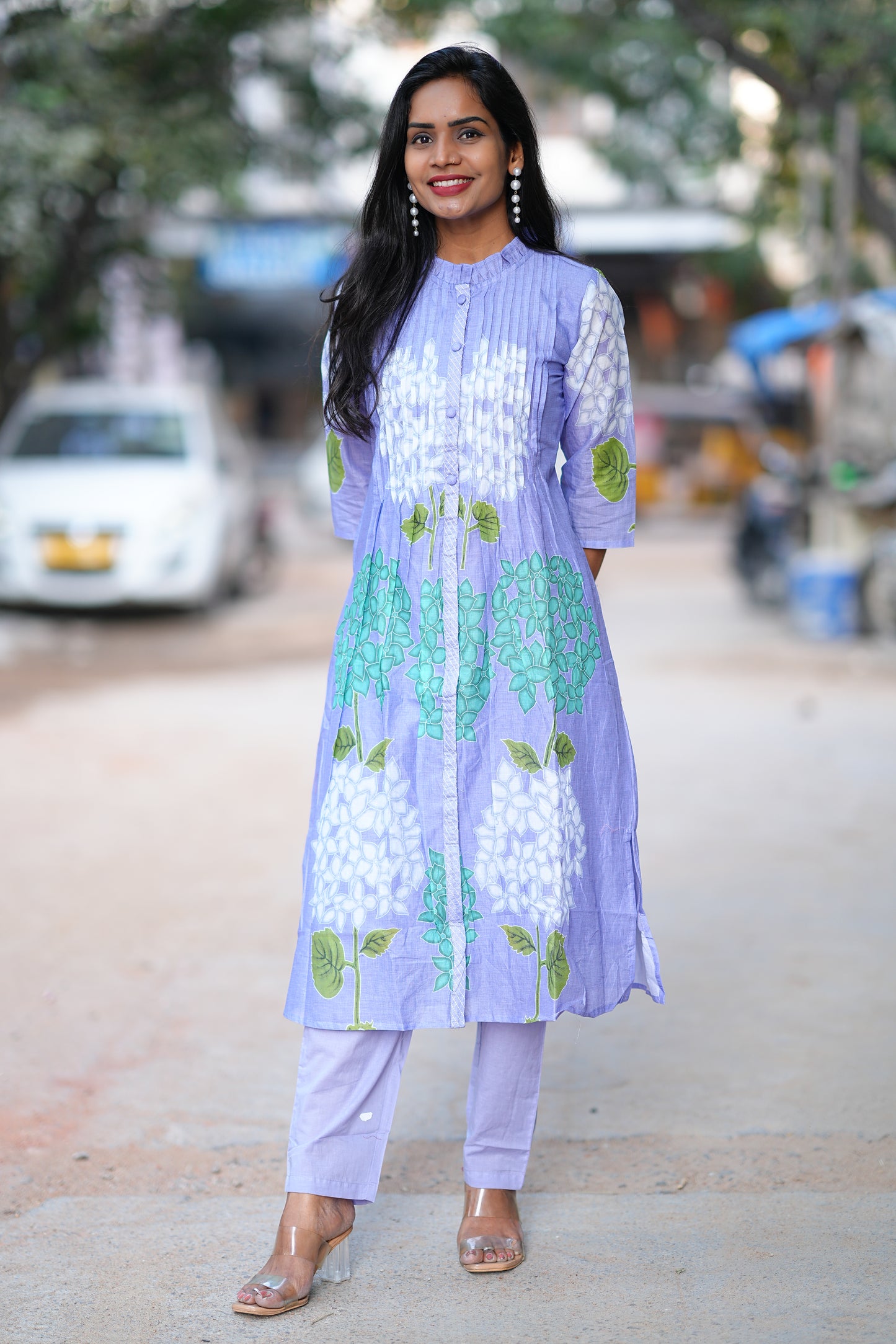 Beautiful Mul Cotton Cord Set in Lavender Color With Lining