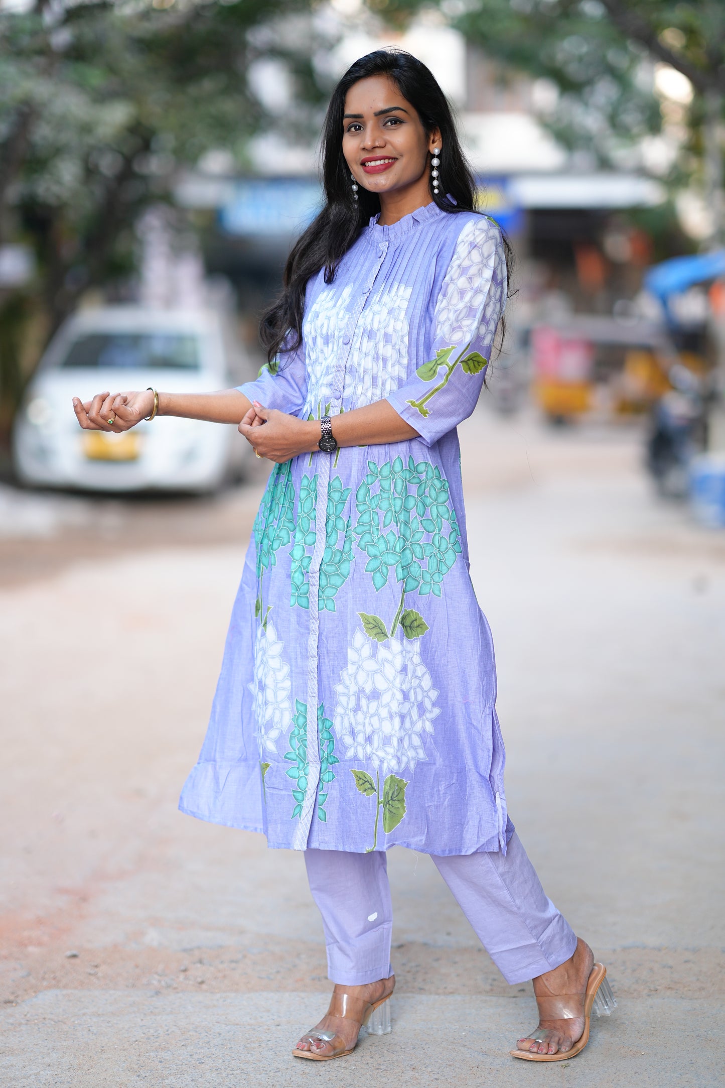 Beautiful Mul Cotton Cord Set in Lavender Color With Lining