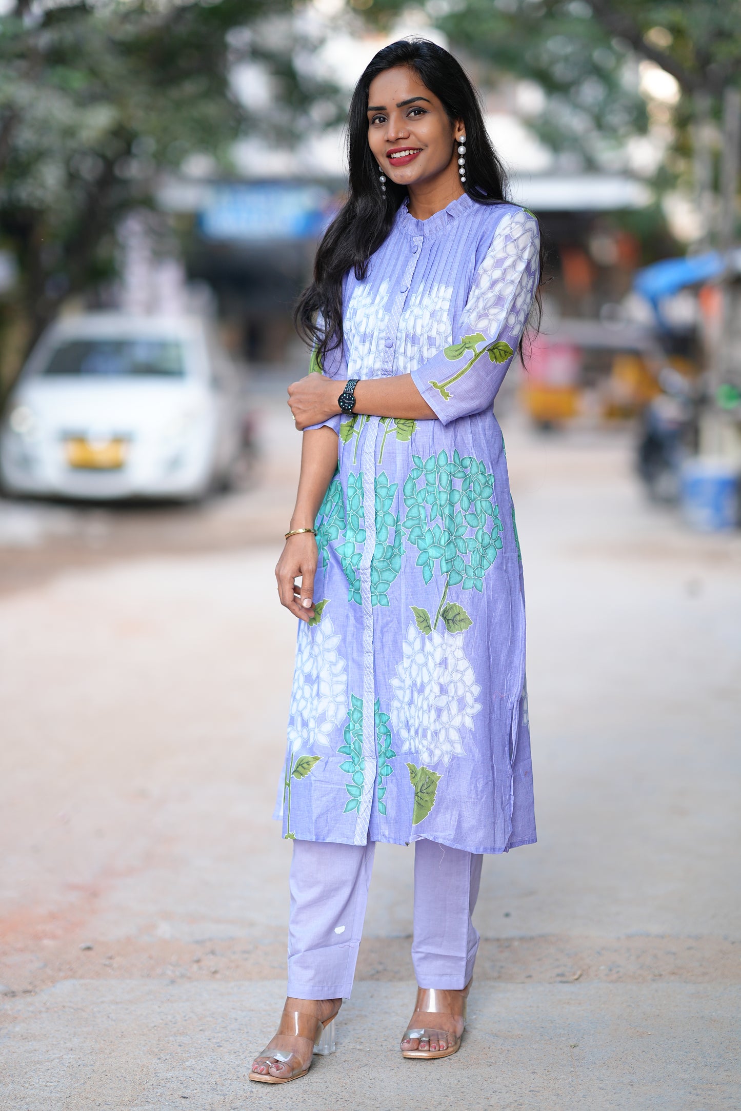 Beautiful Mul Cotton Cord Set in Lavender Color With Lining