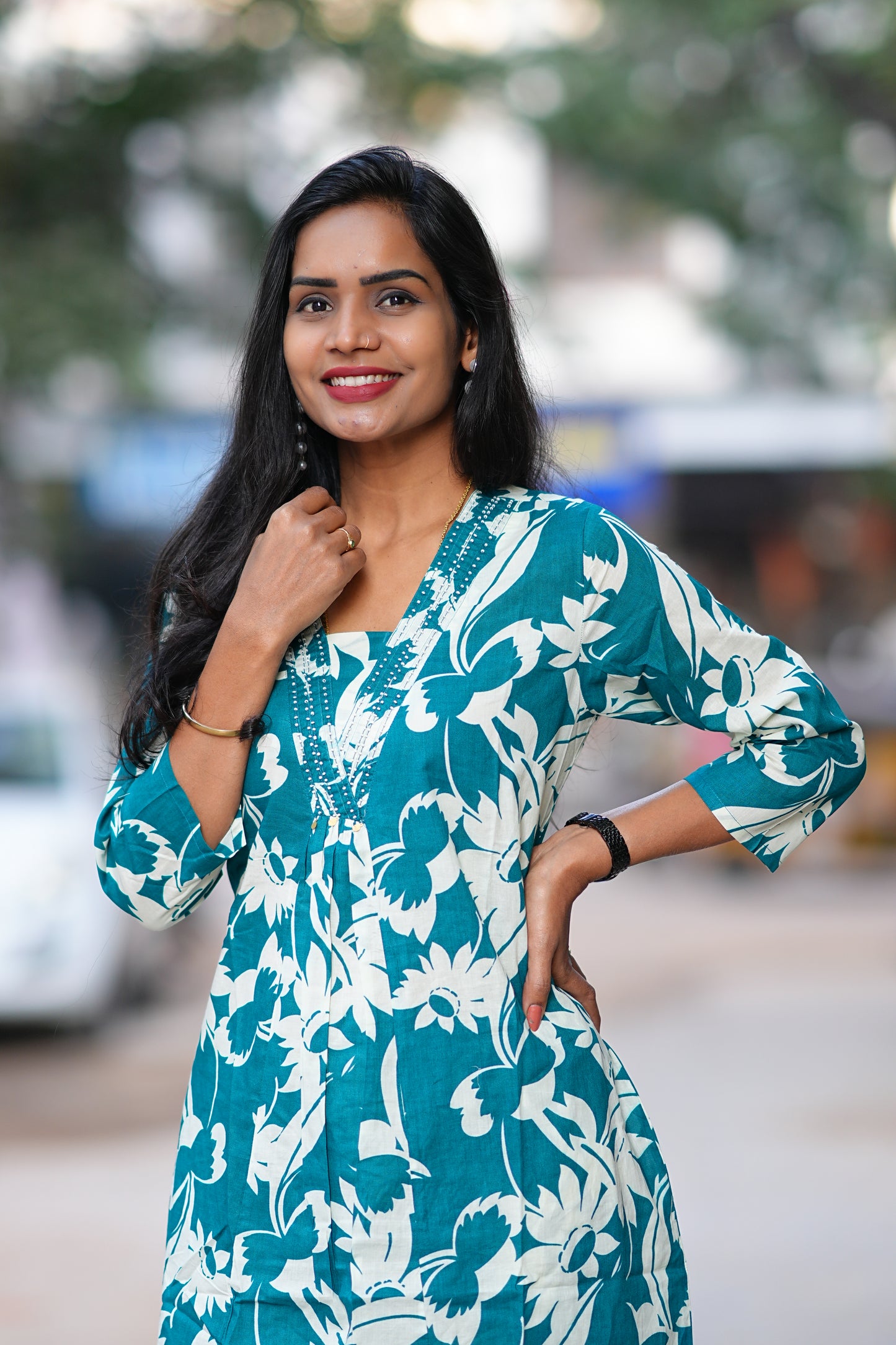Teal Green Color Jaipuri Cotton office Wear Cord Set