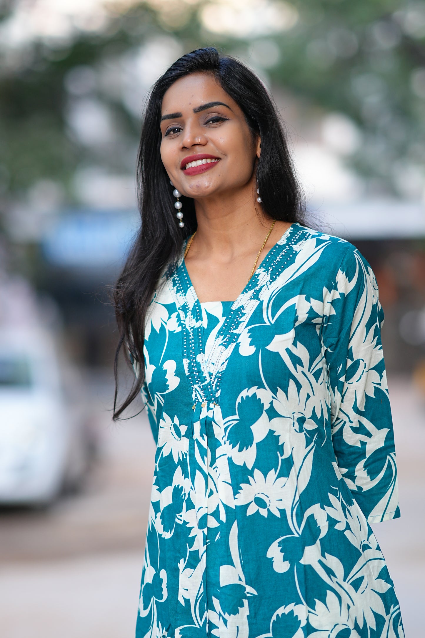 Teal Green Color Jaipuri Cotton office Wear Cord Set