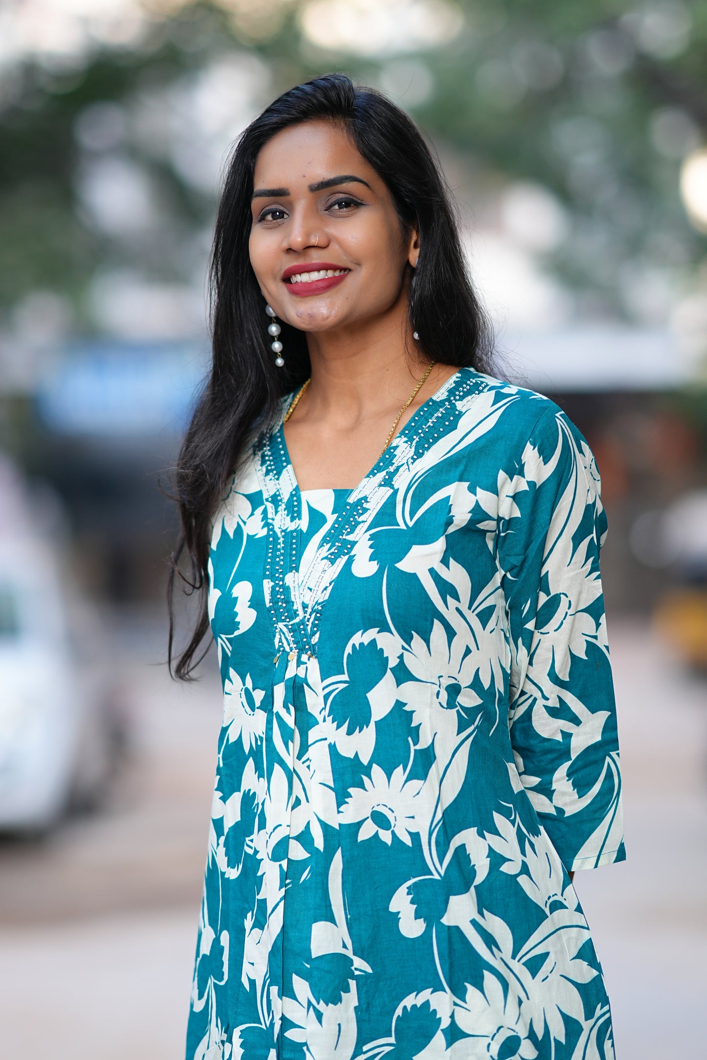 Teal Green Color Jaipuri Cotton office Wear Cord Set