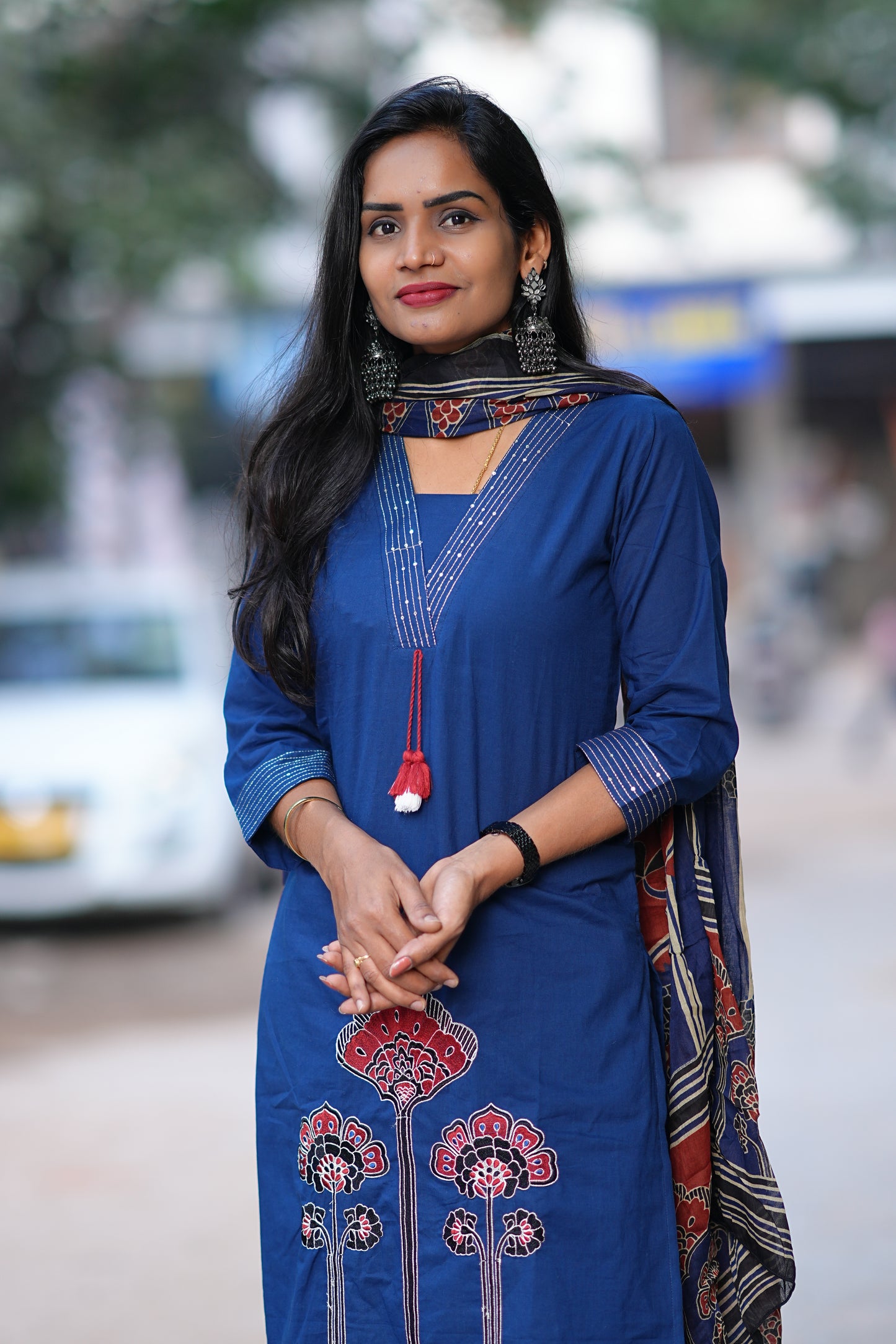 Blue Red Combo Jaipur Cotton 3 Piece Set With Embriodary Work and Complete Lining